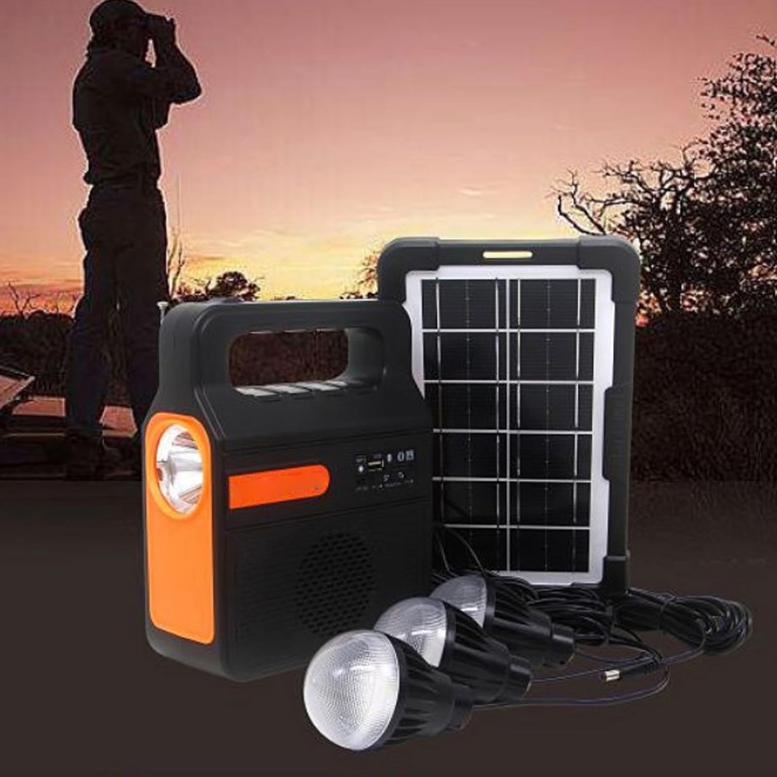 Asixxsix Solar Power Bank, 6000mAh Portable Solar Generator med 32 LED -panelljus 3 Glödlampor Strålkastare USB -laddning MP3 -radio, för Camping Resor Utomhusaktiviteter