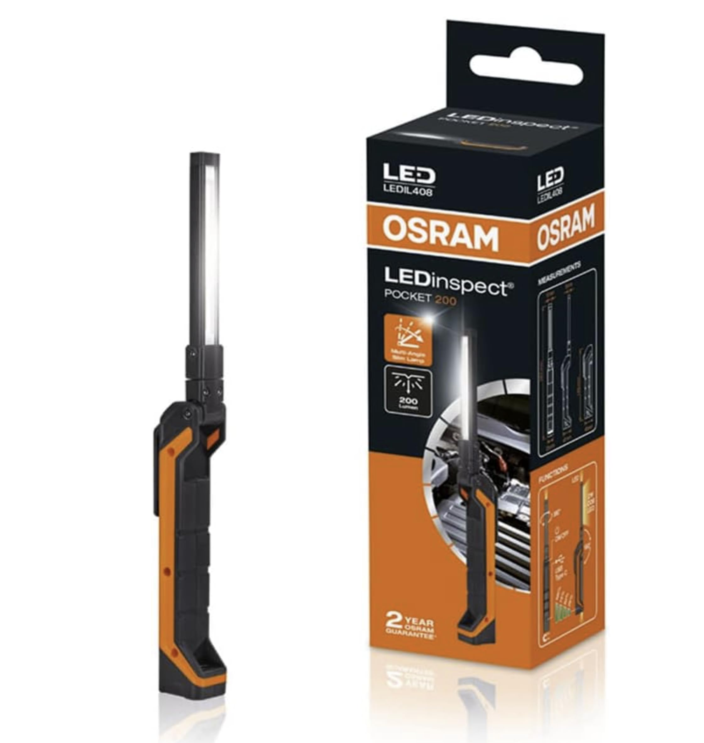 OSRAM LEDinspect POCKET200, slanke LED-inspectielamp, 6500K, oplaadbare LED-werklamp, magnetisch, flexibel