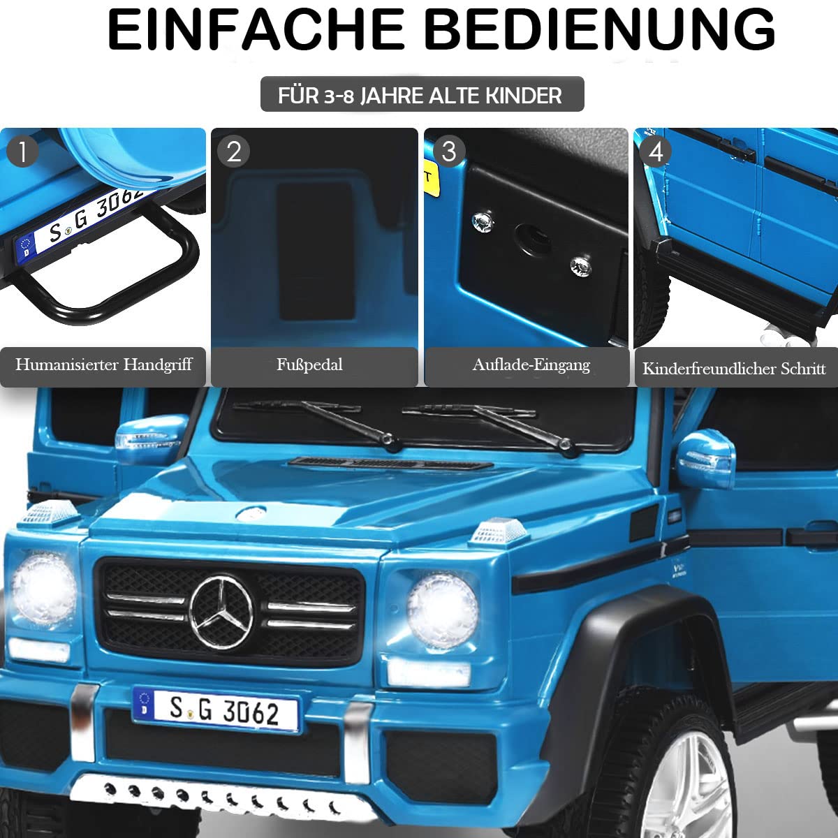 COSTWAY Elektrisk bil för barn, Mercedes-Benz Maybach, 12 V elektrisk barnbil med musik, tuta och LED-lampor, elektrisk bil 2,5–5,5 km/h, inkl. 2,4 G-fjärrkontroll, för barn från 3 år (blå)