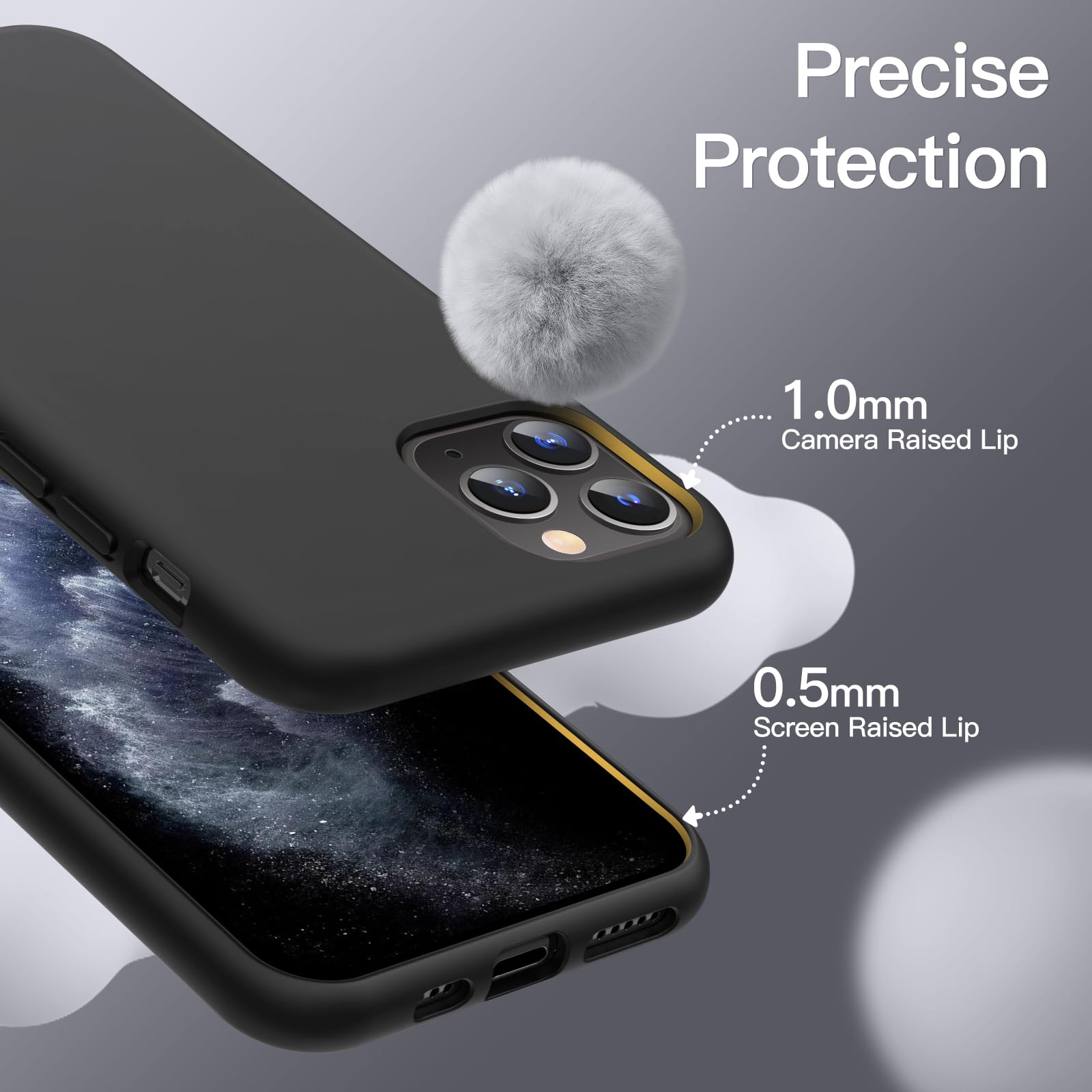 JETech Silikonskal för iPhone 11 Pro 5,8 Tums, Silky Soft Touch Skal med Hela Kroppen, Stötsäker Case med Mikrofiberfoder (Svart)