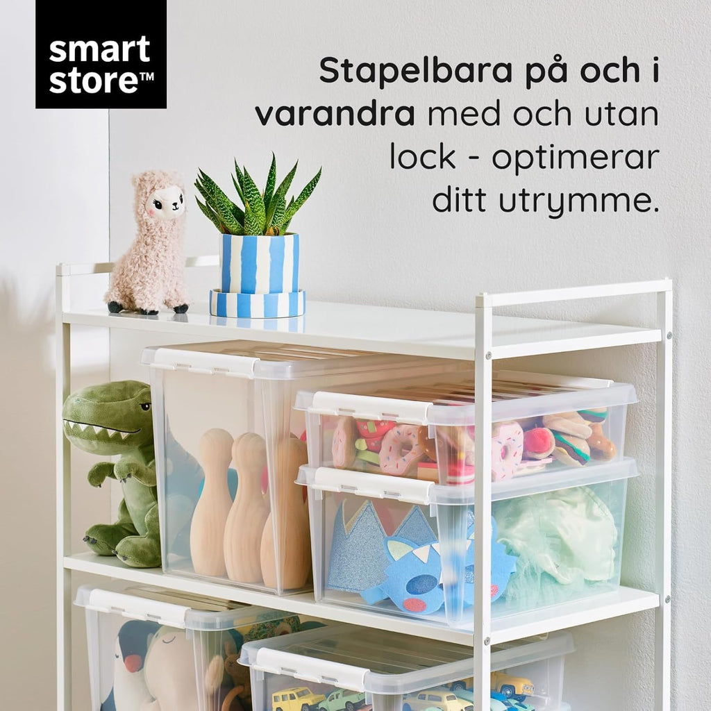 SmartStore 1 L x 10-st - Små Förvaringslådor i plast med lock - 10 års garanti - livsmedelssäker - clips - stapelbara- BPA-fri- 21 x 17 x 6 cm