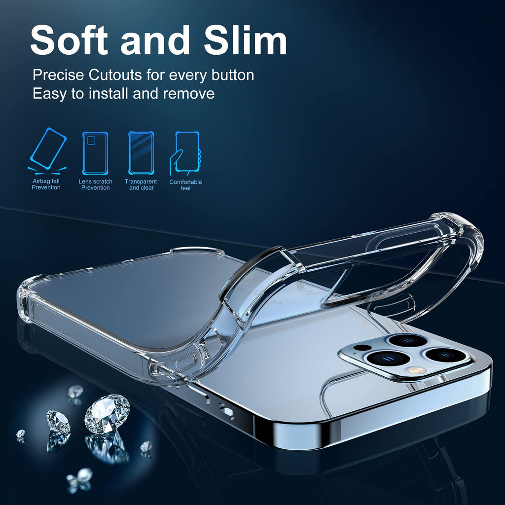Migeec Skal för iPhone 13 Pro Max Clear skyddande TPU-täckning med höjt kamera skydd, stötdämpande hörn, Slim Fit telefonfall genomskinlig design