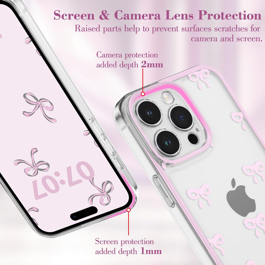 Eyzutak Fodral för iPhone 13 Pro Max, klart, sött rosettmönster, estetiskt transparent telefonskal, upphöjt kameraskydd, elegant, tunt, mjukt, hållbart, skyddande TPU-skal, för kvinnor, flickor, rosa