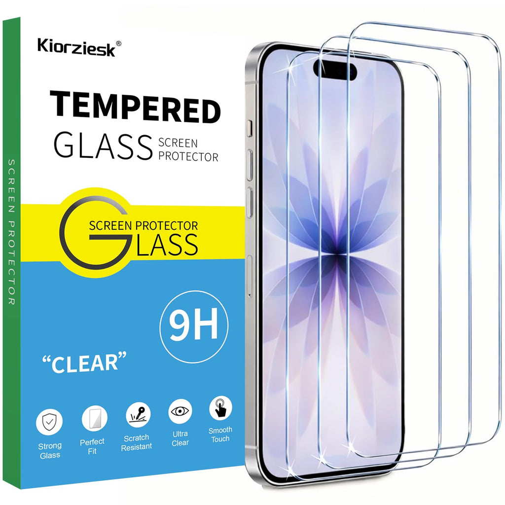 3 stycken härdat glas kompatibel med iPhone 17, iPhone 17 Pro, iPhone 16 Pro, skyddande film, 6,3 tum hårdhet 9H utan bubblor anti-repor fingeravtryck transparent hållbar klar