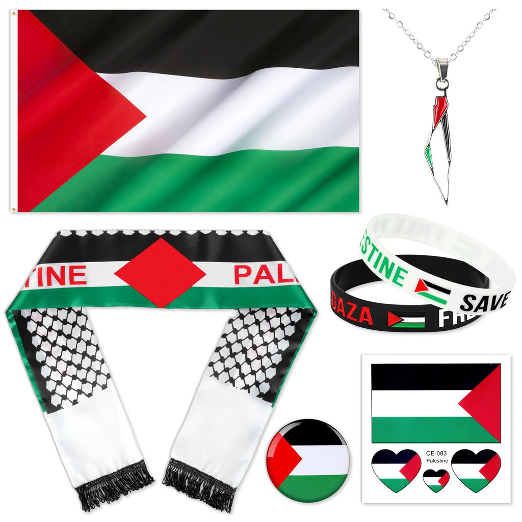DPKOW Palestina Flagga Tillbehör - Armband, Halsband, Halsduk och Tatueringar för Nationellt Stöd