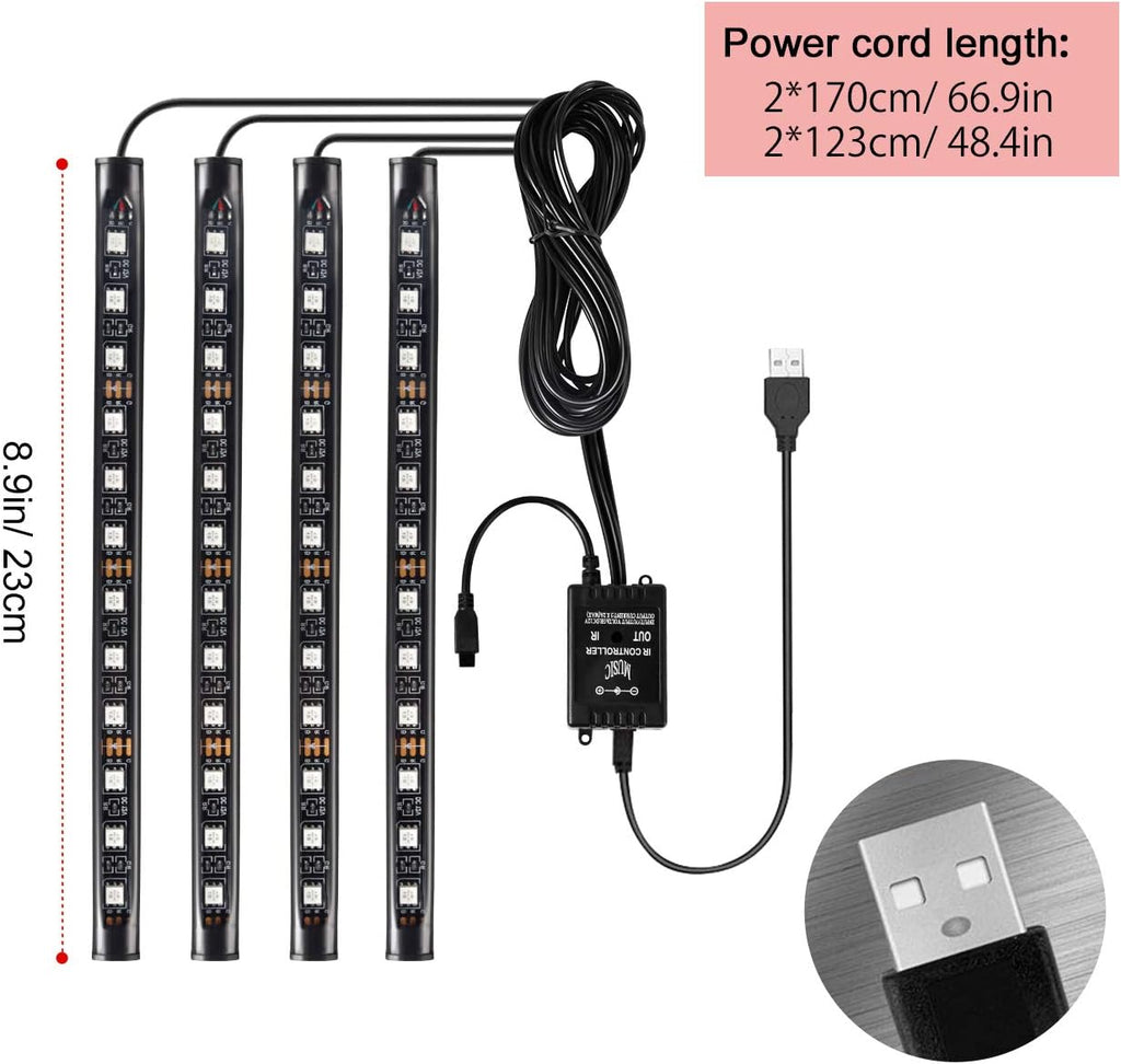Favoto 4x12 interiörbelysning LED-atmosfär lätt bilinteriörbelysning ledde interiör med USB-port och IR-fjärrkontroll