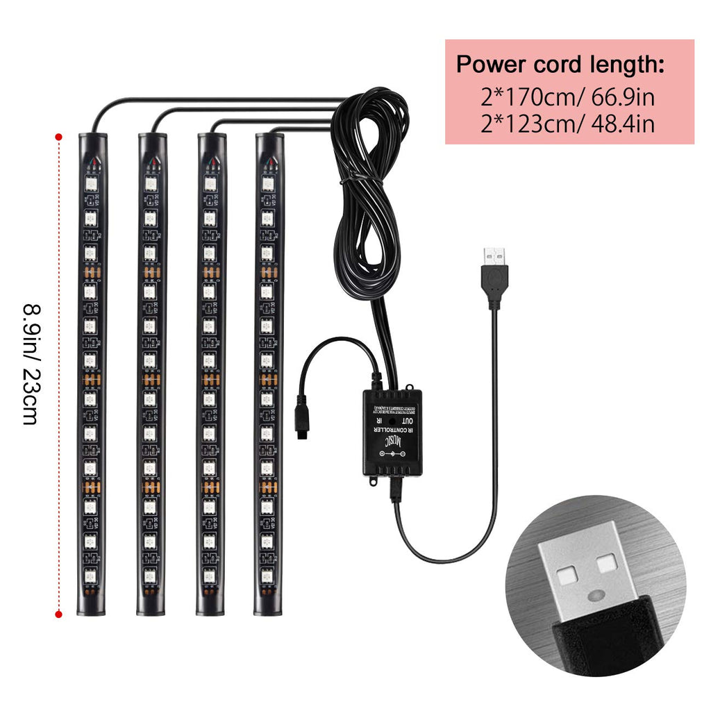 Favoto 4x12 interiörbelysning LED-atmosfär lätt bilinteriörbelysning ledde interiör med USB-port och IR-fjärrkontroll