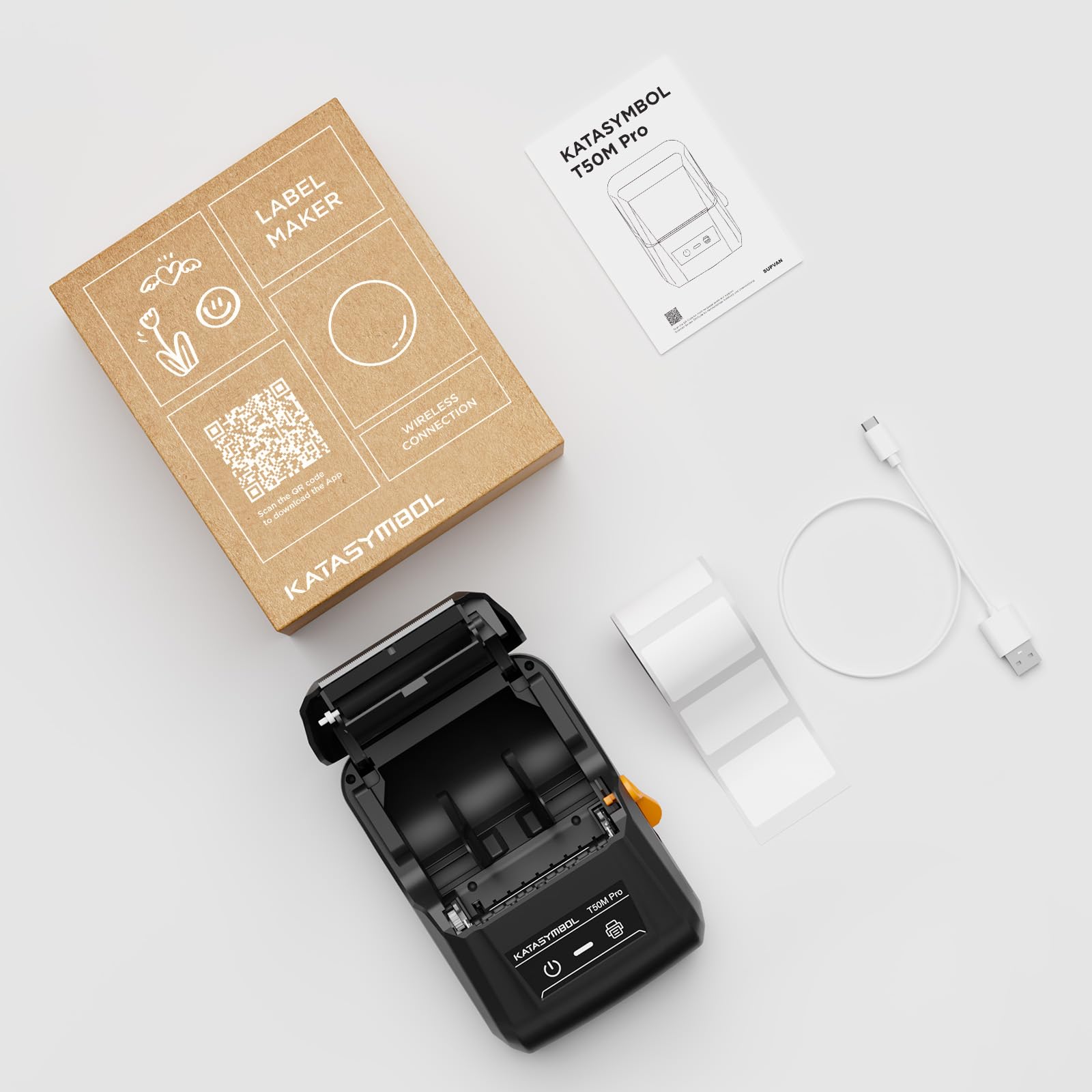 SUPVAN T50M Pro Etikettskrivare Innehåller 1 Rullar Vita Etiketter, Bluetooth Termisk Etikettmaskin, Smart App Med 40+ Teckensnitt, 150+ Mallar Och 700+ Ikoner För Hem, Kontor Och Skola
