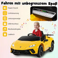 COSTWAY Elektrisk bil Lamborghini, 12 V elektrisk barnbil med fjärrkontroll och LED-lampor och tuta och musik och USB, 3-växlad elfordon 3–5 km/h, elbil för barn från 3 år (gul)