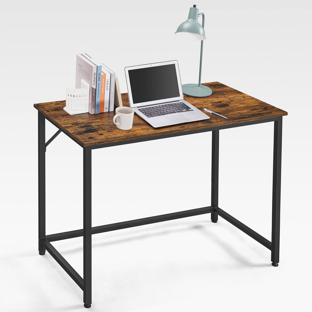 VASAGLE Datorskrivbord, skrivbord, litet kontorsbord, 100 x 50 x 75 cm, studie, hemmakontor, enkel montering, stål, industriell design, rustik brun och svart LWD41X