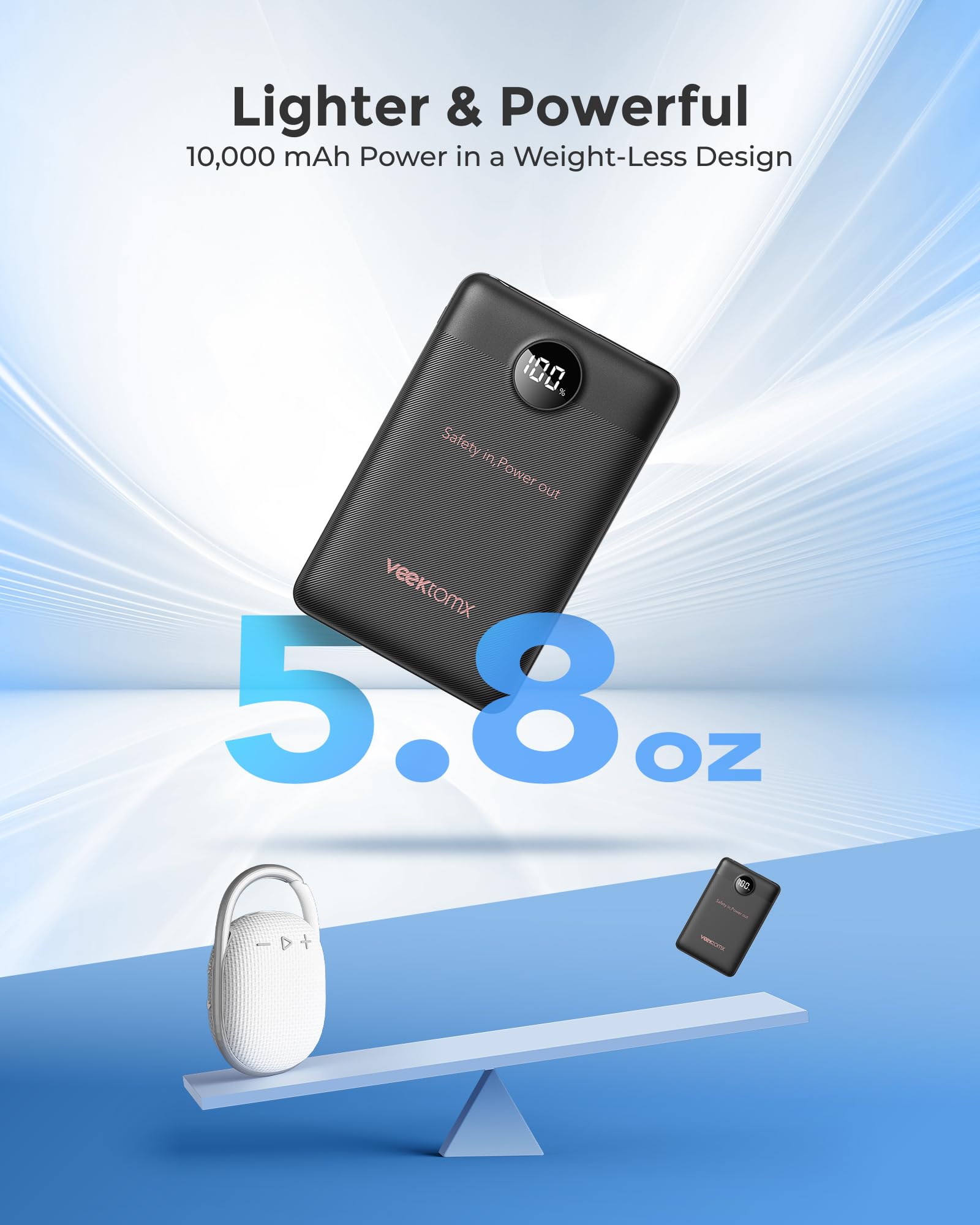 VEEKTOMX Mini Power Bank 10000mAh 22,5W bärbar laddare USB C PD QC 3.0 Snabbladdning Kompakt Externt Batteri med 2 utgångar och LED-display kompatibel iPhone 14 pro/Galaxy S22/Xiaomi/Google/DJI