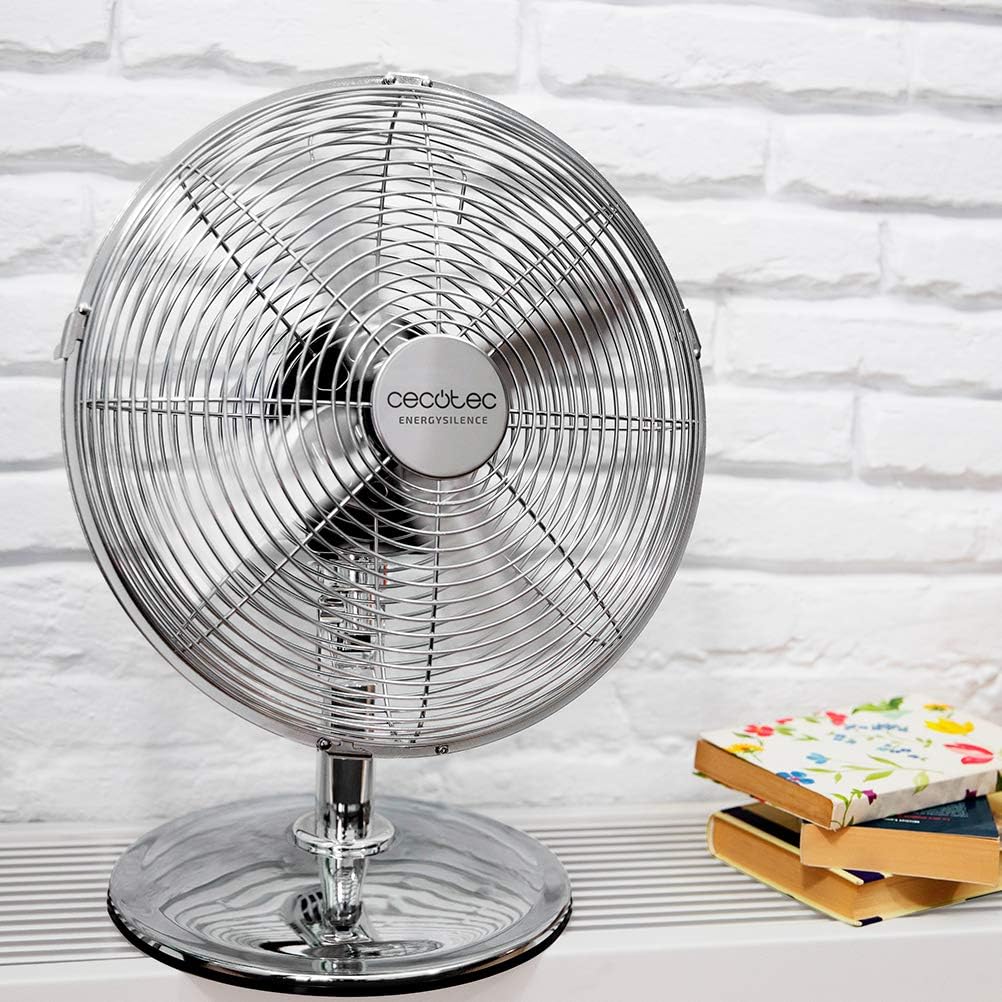 Cecotec Bordsfläkt EnergySilence 620 RetroDesk. 40 W, kromfinish, diameter 30,5 cm med 4 vingar, 3 hastigheter, svängning, höjdjusterbar, maximal säkerhet
