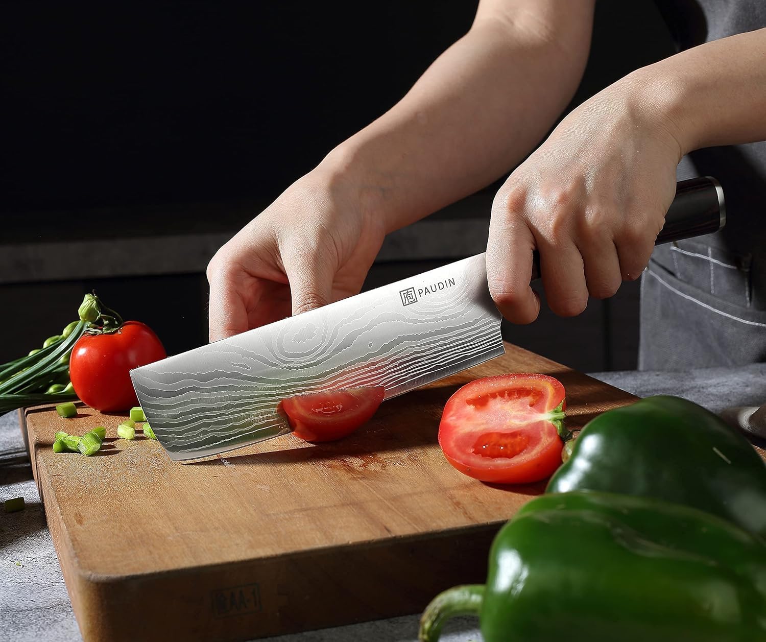 PAUDIN Japansk kniv, bladlängd 17, nariki-kniv, rostfritt stål, kockkniv, multifunktionell kökskniv för hem och kök med ergonomiskt handtag