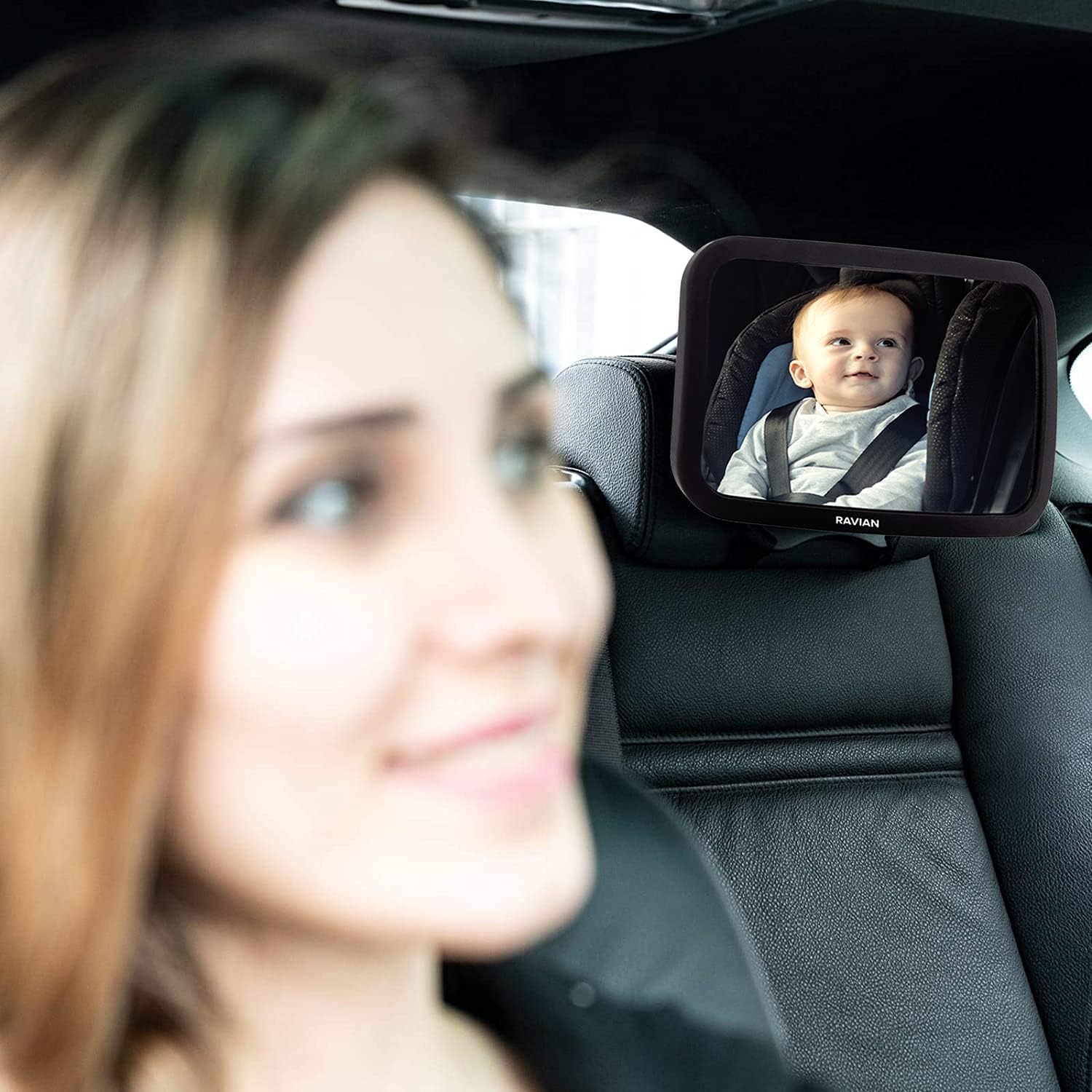Babybilspegel för baksätet – säkraste bilstolsspegel med kristallklar sikt, okrossbar, justerbar backspegel för små barn, med lastbil