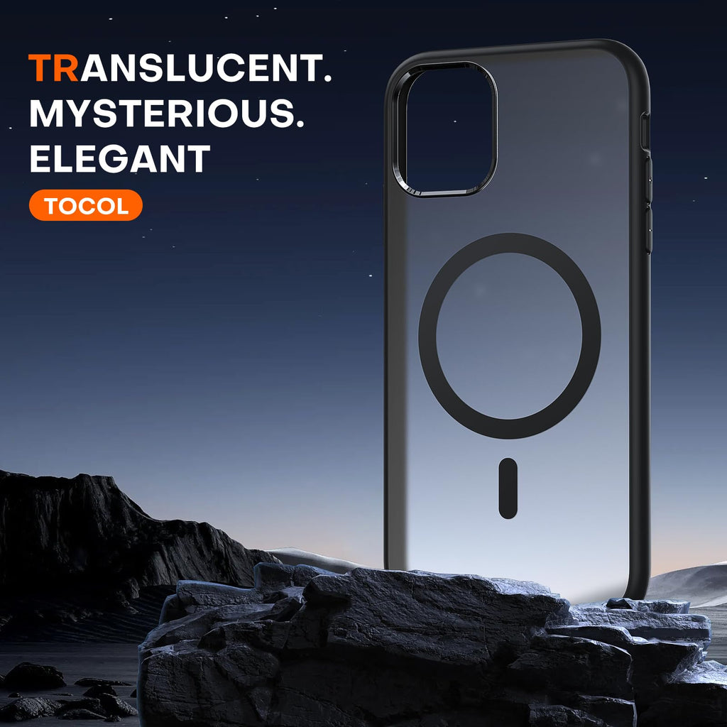 TOCOL Skal för iPhone 11 Pro Max, Kameraskydd, Integrerad Magnetring, Kompatibel med Magsafe, Fallskydd, Genomskinlig Matt Baksida, Svart Titan
