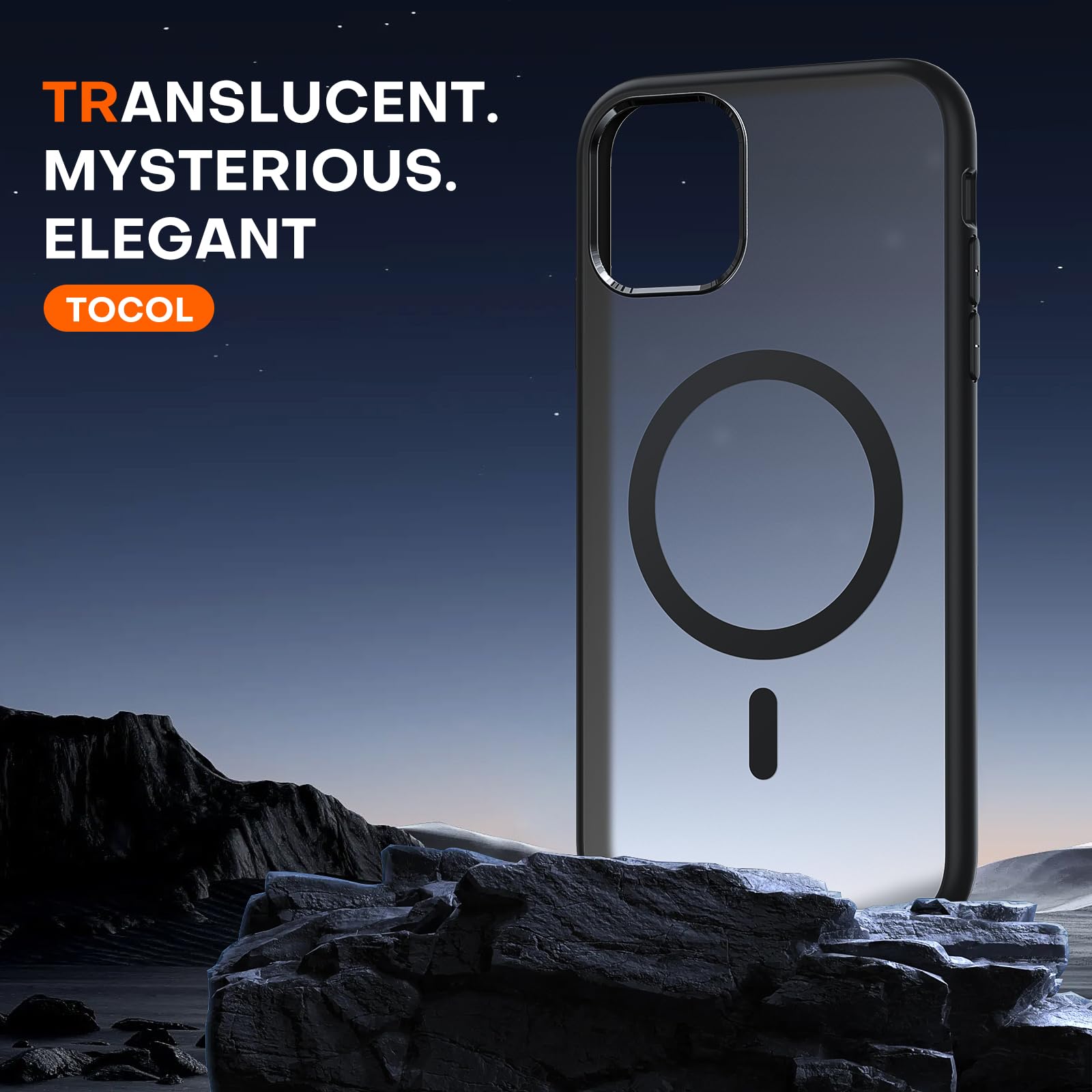 TOCOL Skal för iPhone 11 Pro Max, Kameraskydd, Integrerad Magnetring, Kompatibel med Magsafe, Fallskydd, Genomskinlig Matt Baksida, Svart Titan