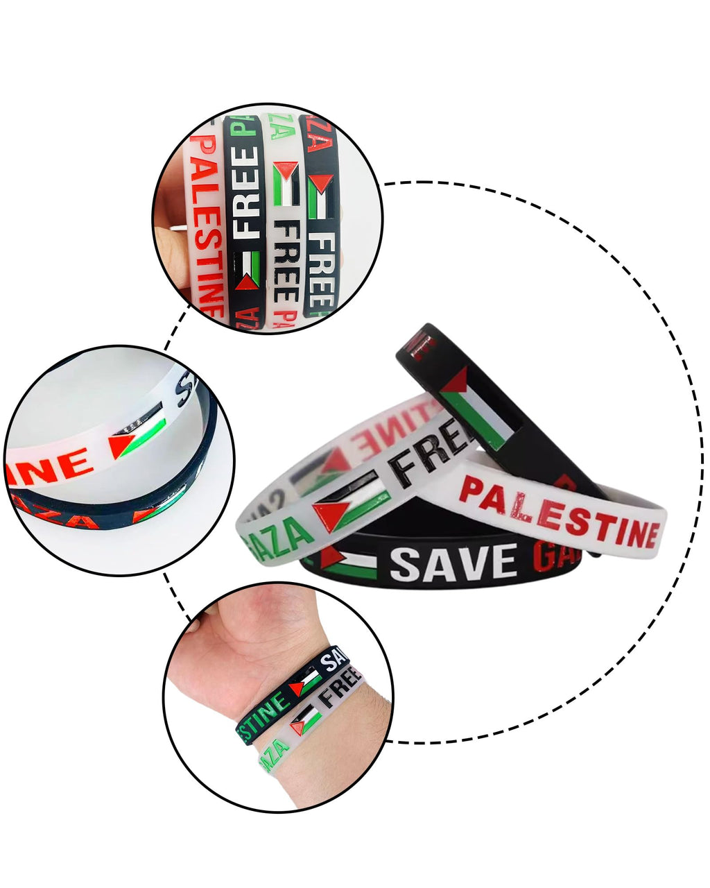 5 stycken palestinska armband, gratis palestinska armband, palestinska silikonarmband, rullande armband för män och kvinnor, solidaritetsarmband för kvinnor och män
