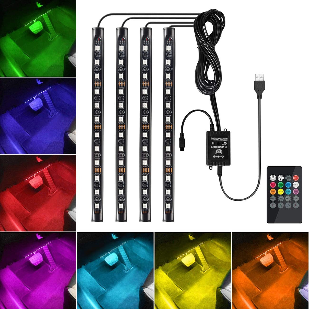 Favoto 4x12 interiörbelysning LED-atmosfär lätt bilinteriörbelysning ledde interiör med USB-port och IR-fjärrkontroll