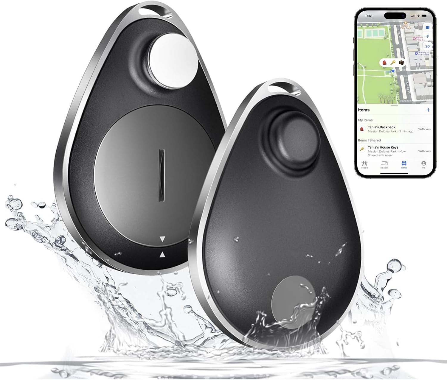 GPS-tracker för barn hundnycklar dold 2-pack GPS-tracker med säkerhetsnålar fungerar med Apple Hitta min (endast iOS) IP67 vattentät lämplig för barn, äldre, husdjur, ryggsäck