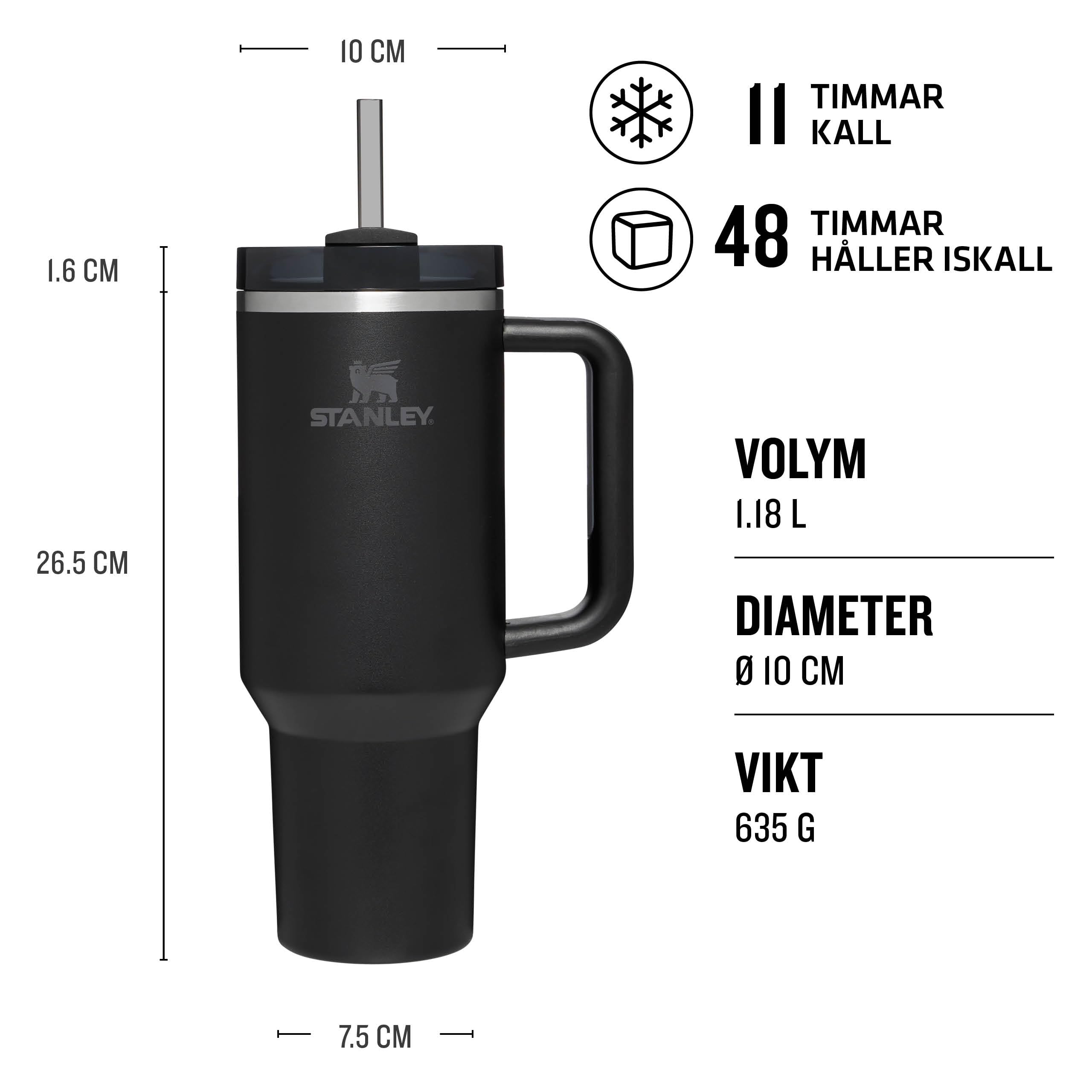 Stanley 1913 Quencher H2.0 Flowstate Tumbler 1.2L - Kallt I 11 Timmar - Iced I 48 Timmar - Kopp Med Halm, Handtag Och Lock - Diskmaskin Säker - Resemugg För Kall Dryck - Black Tonal