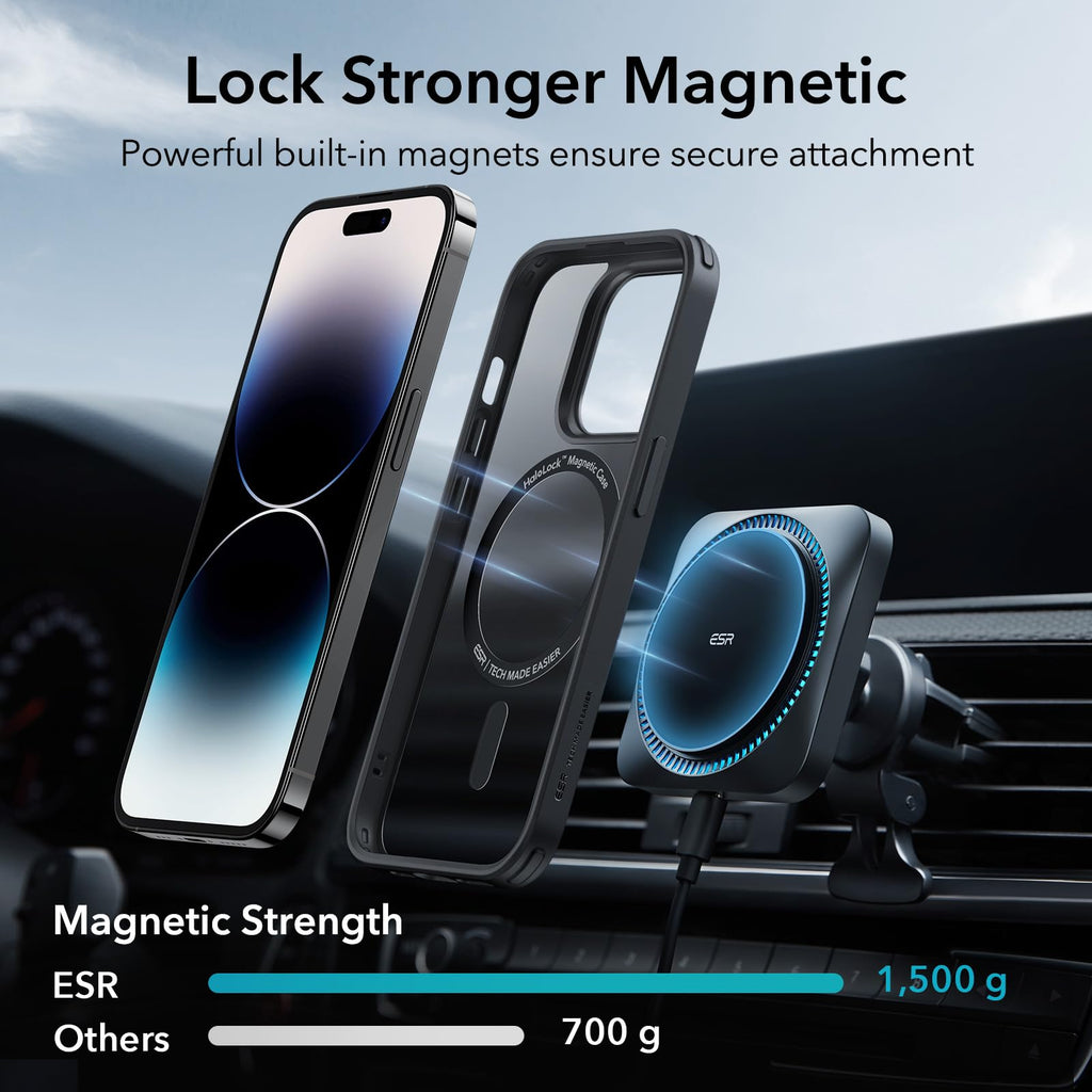 ESR för iPhone 14 Pro Max-fodral, magnetiskt klart fodral kompatibelt med MagSafe, stöttåligt skydd i militärkvalitet, klassisk hybrid magnetiskt fodral för iPhone 14 Pro Max 6,7 tum, frostat svart