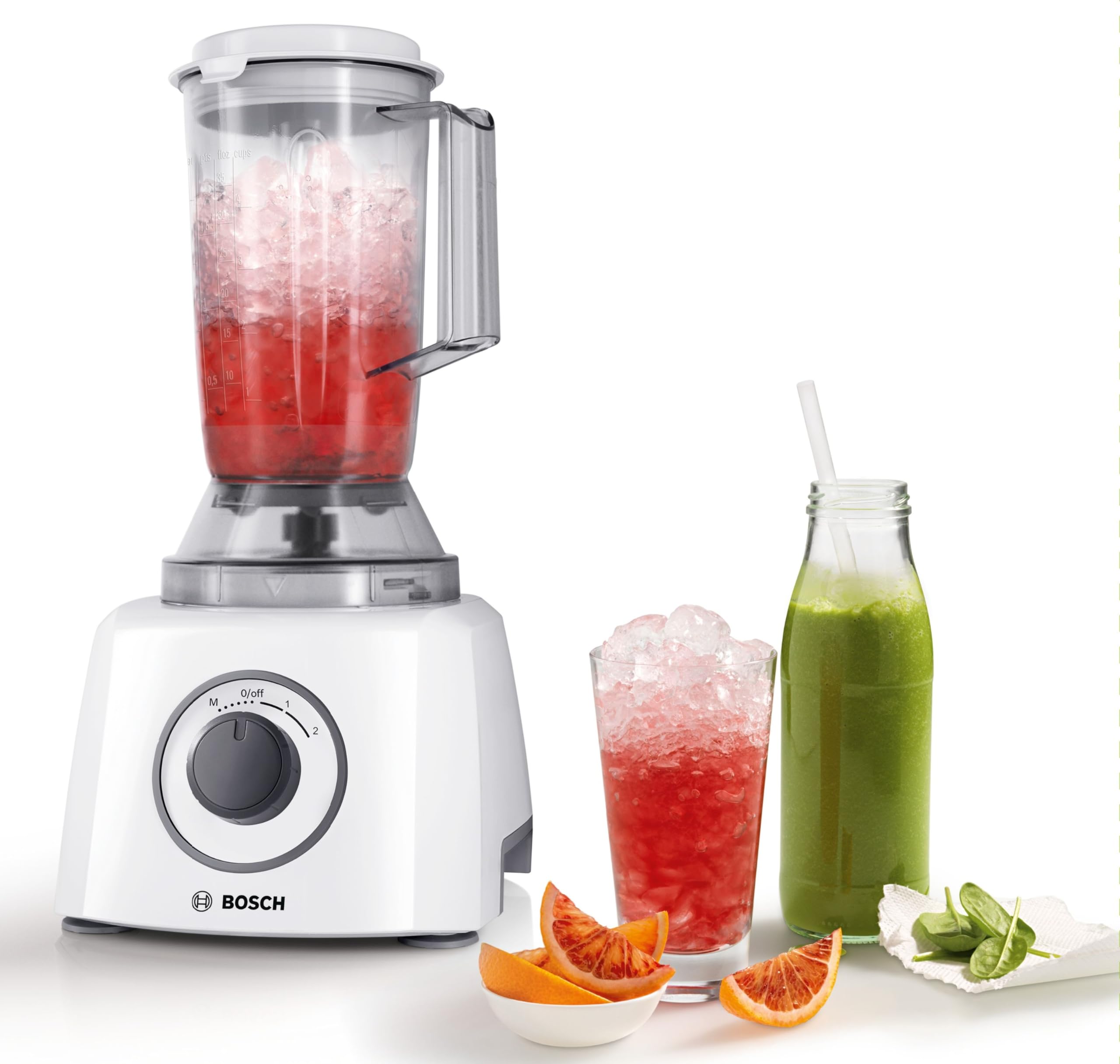Bosch MultiTalent 3 MCM3200W - Matberedare med mixer till smoothies, vispskiva för grädde och äggvita, 3,2 L bunke, 800 Watt, 2 hastigheter och pulsfunktion, vit