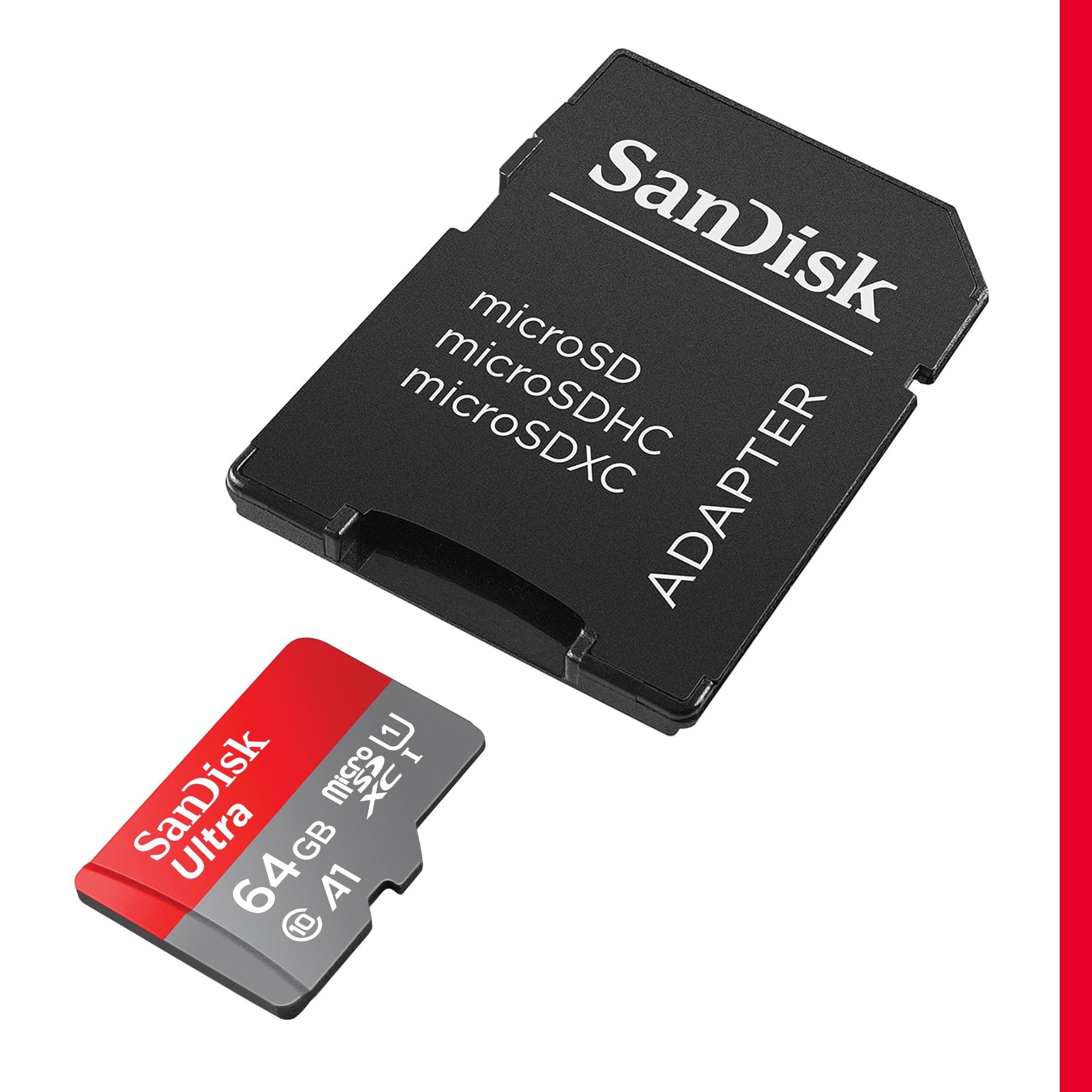 SanDisk Ultra 64GB microSDXC kort + SD-adapter, för Android-smartphones och surfplattor, upp till 140 MB/s, med A1 App Prestanda, UHS-I, Kort 10, U1