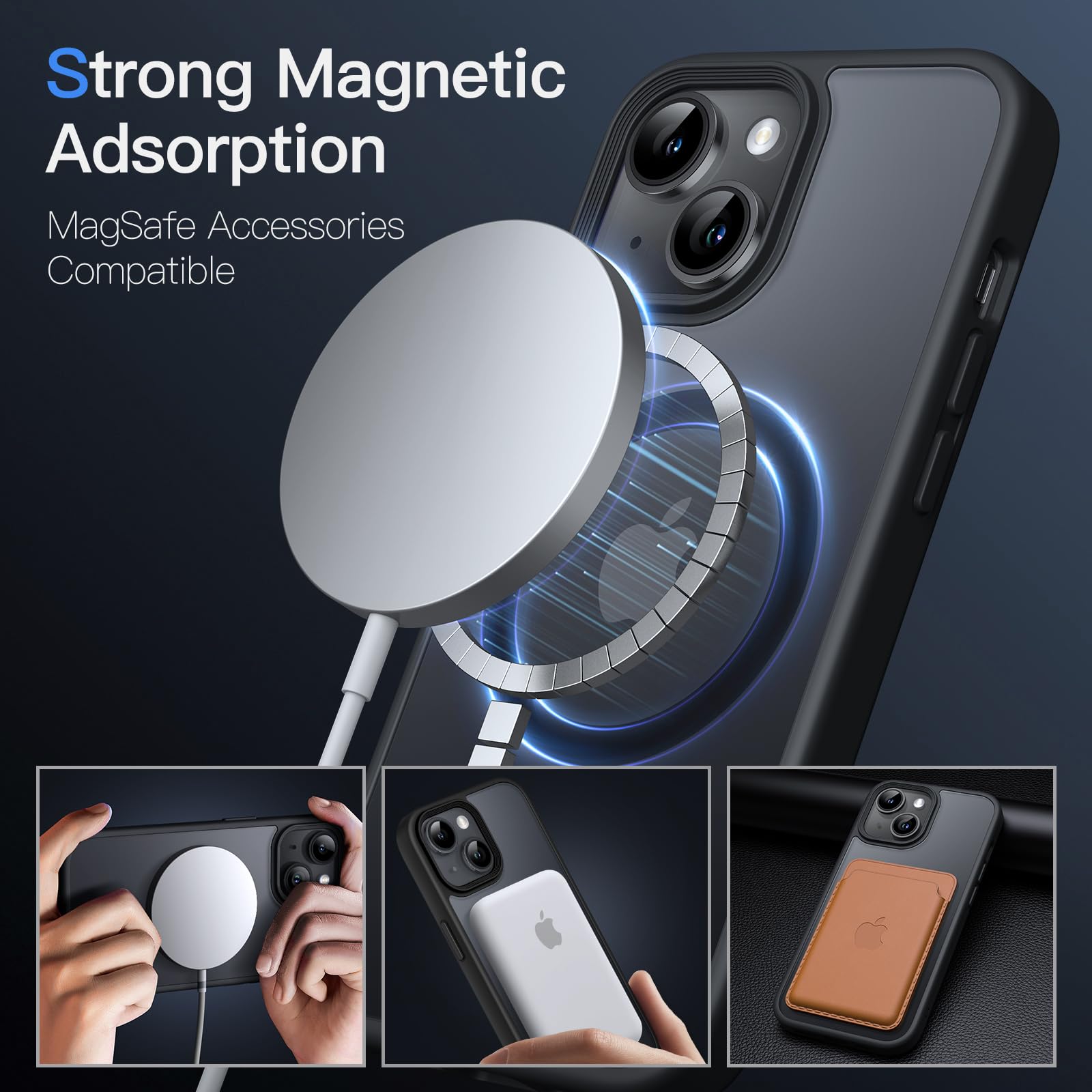 JETech Magnetisk Skal för iPhone 13 6,1 Tums Kompatibelt med MagSafe, Genomlysande Matte Tillbaka Smal Stötsäker Case (Svart)