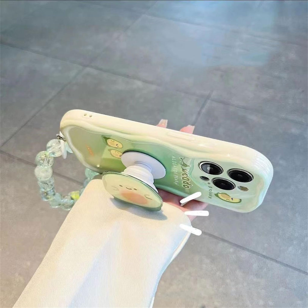 Emlivi iPhone 11 fodral med pärlarmband och blommor, mobiltelefonfodral, estetiskt, skyddsfodral, armband design, söt, avokado, stötfångare, skydd, mjukt silikon, TPU-flickfodral för iPhone 11, grön