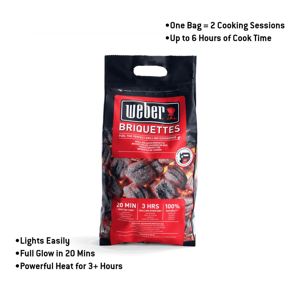 Weber Briketter (4kg), för Långvarig och Konstant Glöd, 100% Naturligt Trä, EU-Produkt, Hållbart Framställt, FSC-certifierad (17590)