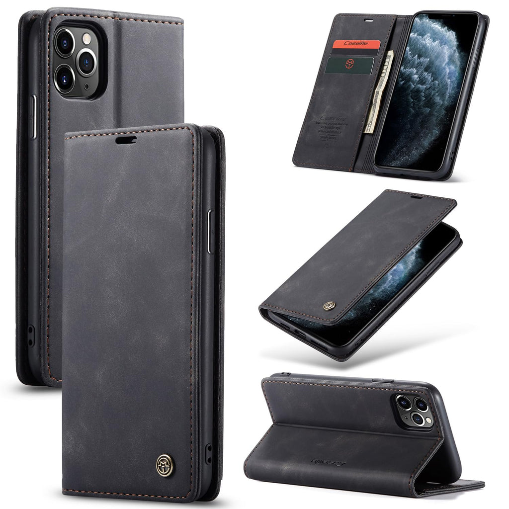 Skal för iPhone 11 Pro Max, premium PU-läder flip Läder Vikbart Skyddande Fodral Plånbok [Hölster med klaff, Magnetisk, kortfack] Wallet Leather Case Cover för iPhone 11 Pro Max, Svart
