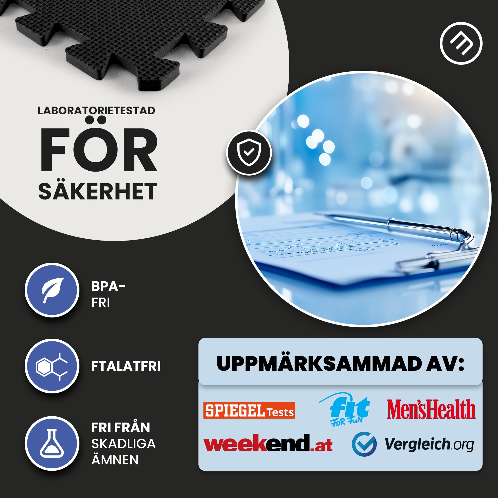bemaxx Sammankopplande mjuka skummattor – 18 delar EVA gummikakelpussel Skyddsgolvset, ytskydd | Stora underlagsmattor - Simbassäng Gym Fitness Bodrum