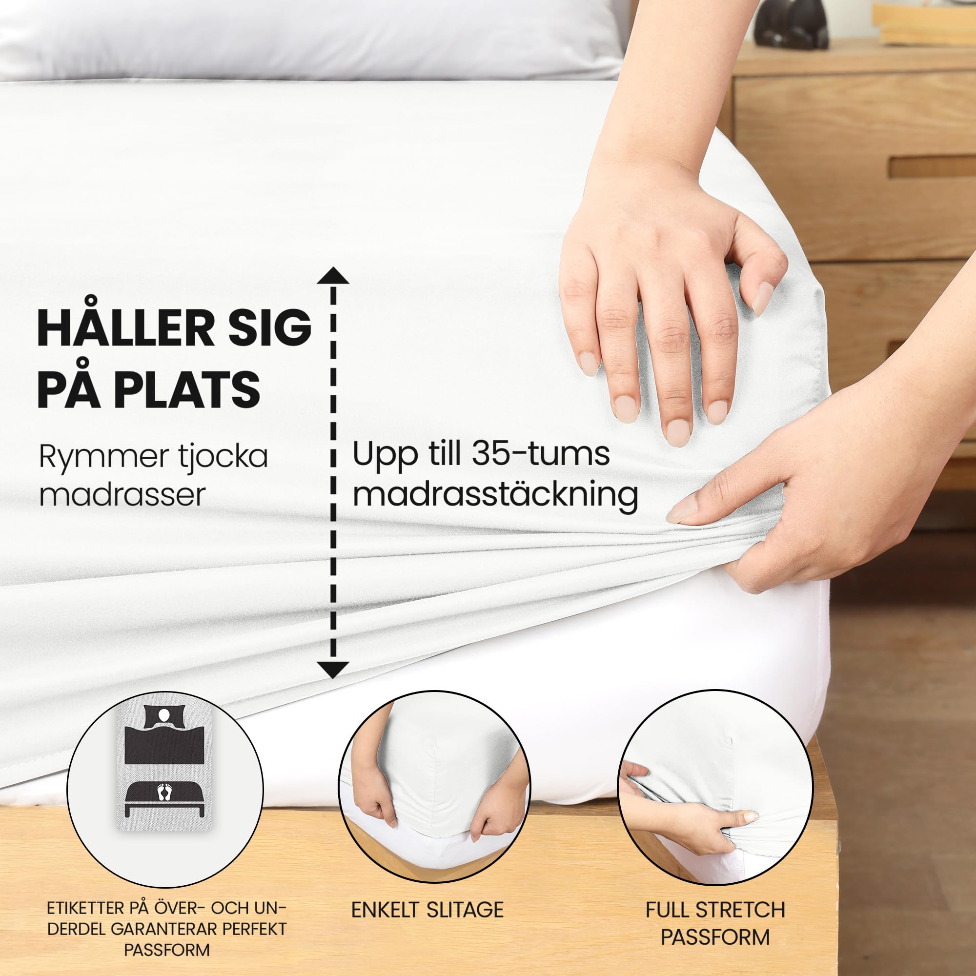 Utopia Bedding dra-på-lakan – djup ficka 35 cm (14 tum) – borstad mikrofiber (Vit, 180x200 cm)
