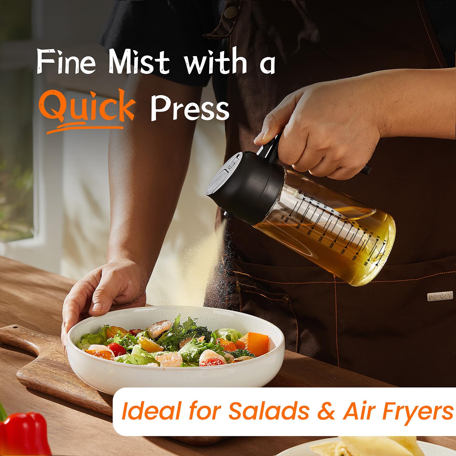 TrendPlain Oljesprayflaska för Airfryer 470ml, 2-i-1 Oliedispenser, Oljespray för Kök, Sallad och Vinäger, BPA-fri Kökstillbehör (Ett stycke, Svart)