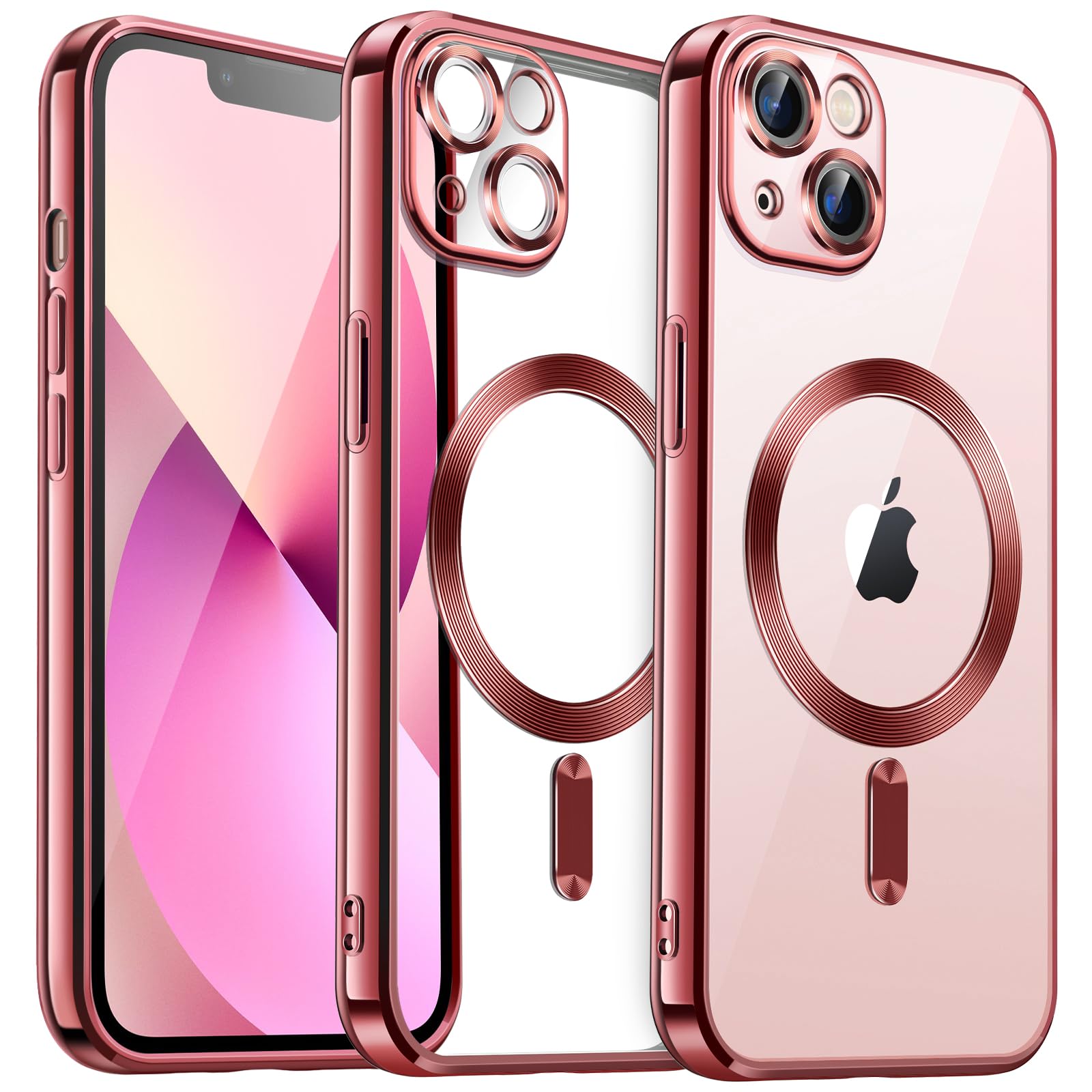 JETech Mjuk Klar Skal för iPhone 13 6,1-Tum, Kameralinsskydd Full Skydd, Kompatibel med MagSafe Trådlös Laddning, Stötsäker Elektropläterad TPU Telefon Case (Różowy)