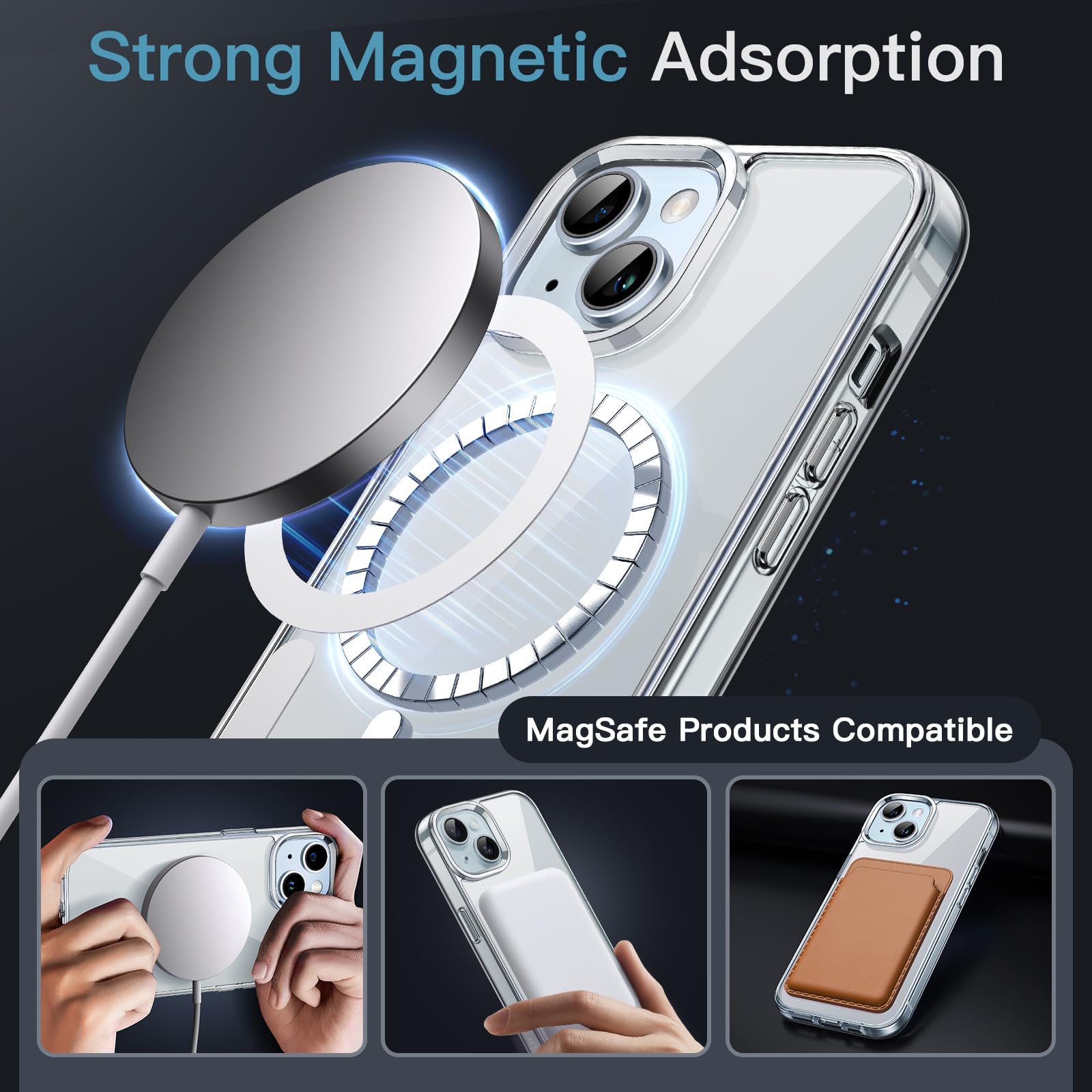 JETech Magnetisk Skal för iPhone 15 6,1-Tums för MagSafe Trådlös Laddning, Stötskyddad Telefon Bumper Case, Repfri Klar Tillbaka (Klar)