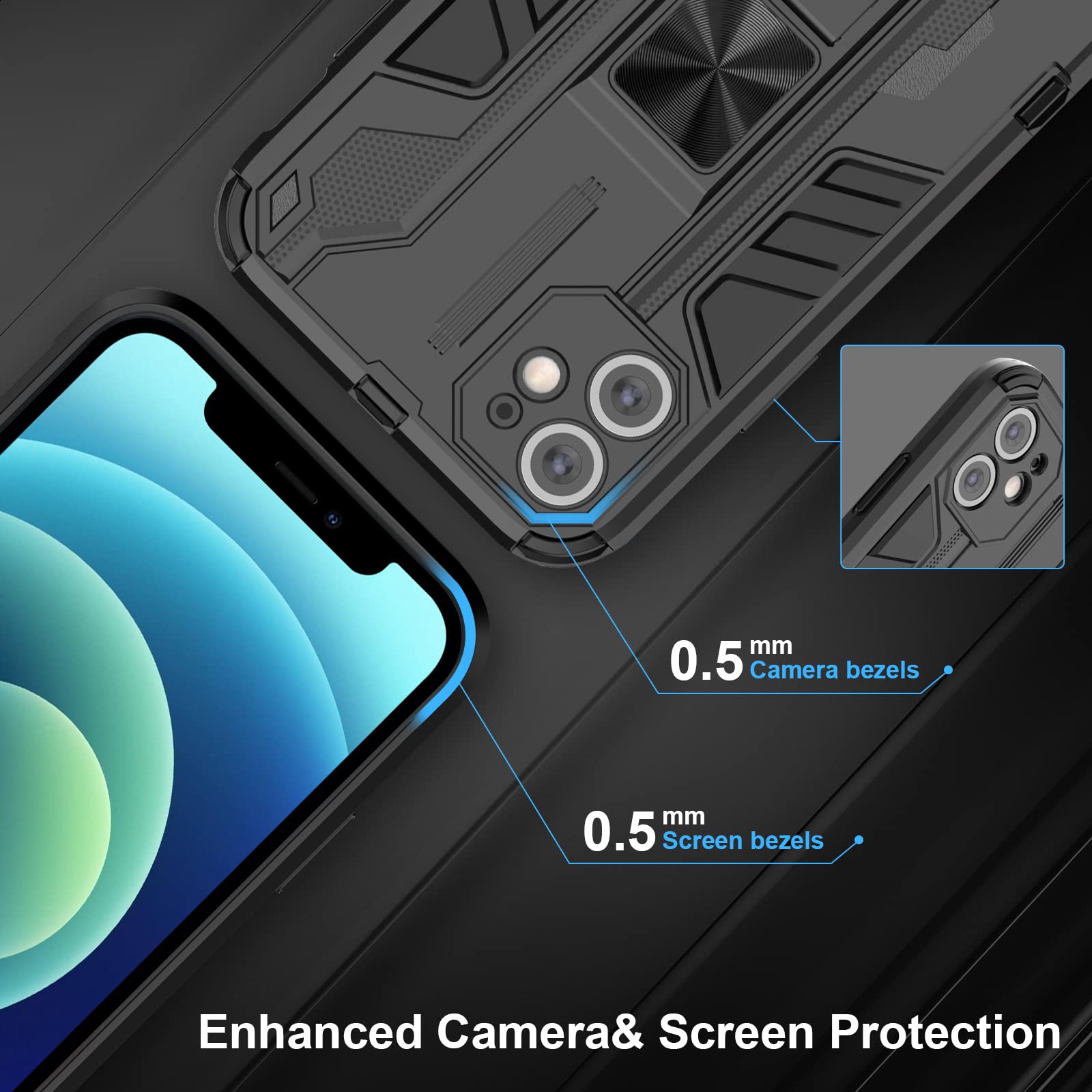 Skal för iPhone 12 med skärmskydd, standardfodral stativfunktion Shockproof Case