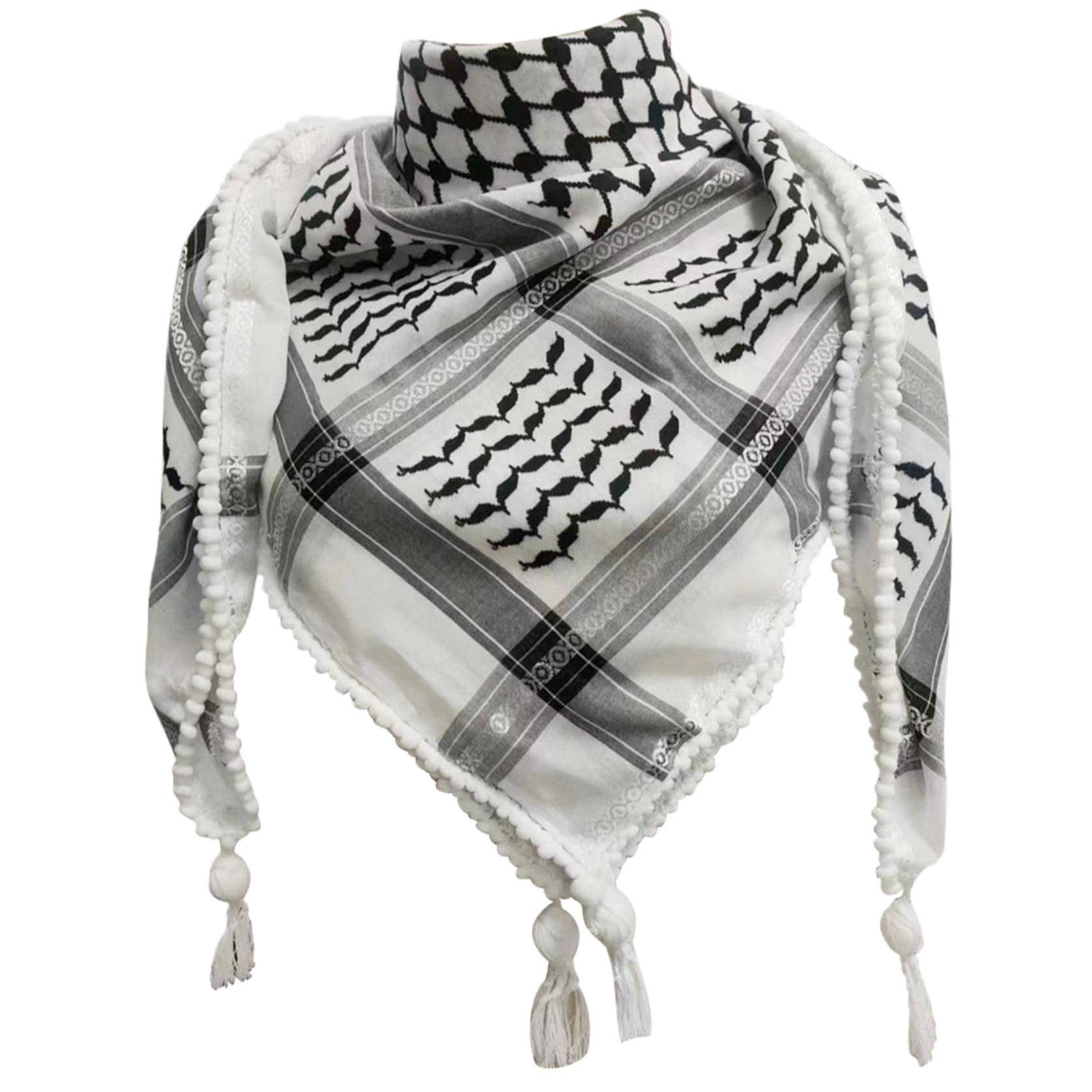 Palestina halsduk 122 x 122 cm Keffiyeh palestina autentisk palestinsk halsduk halssjal bomull Shemagh unisex arabisk huvudduk palestinsk keffiyeh med tofs.