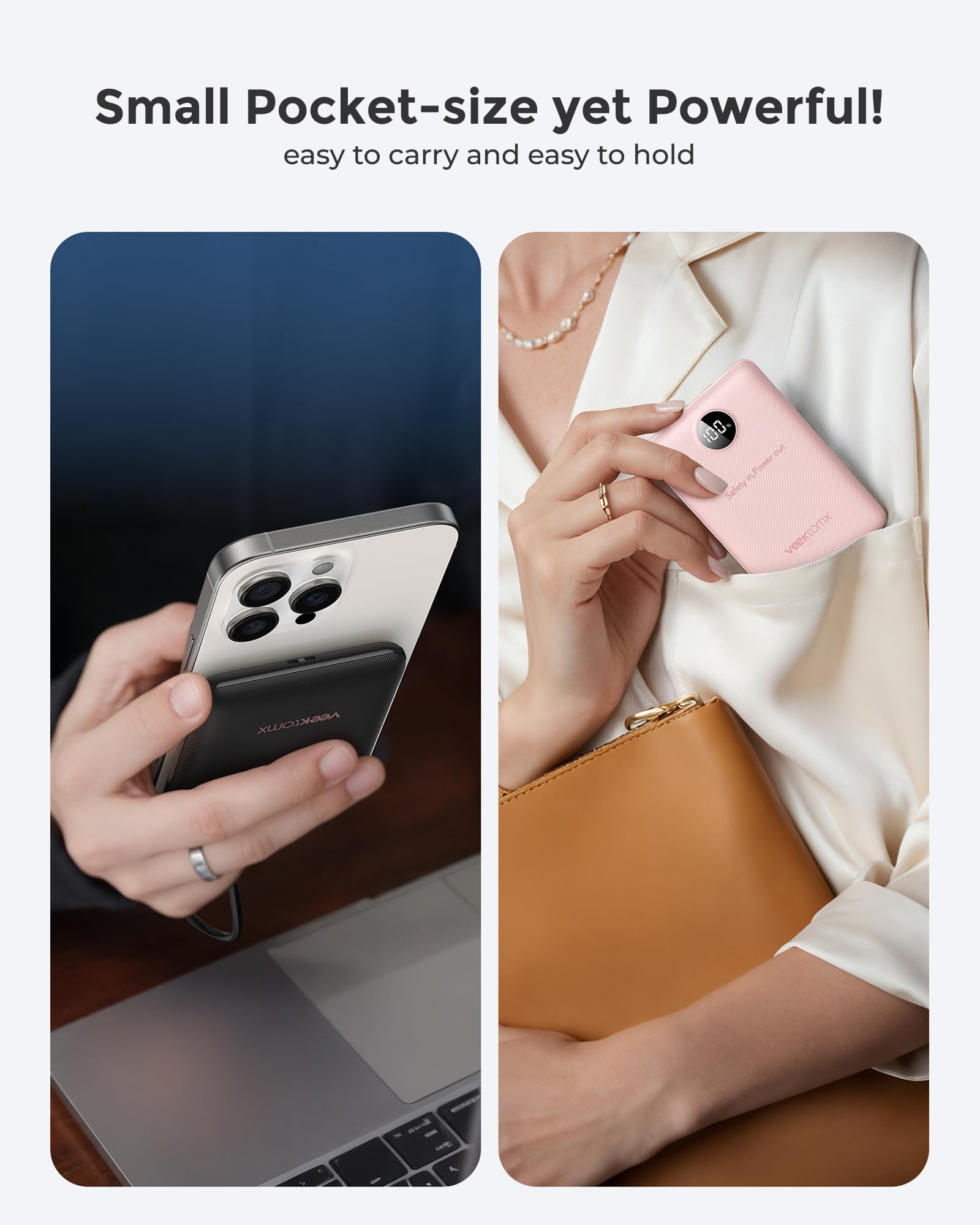 VEEKTOMX Mini Power Bank 10000mAh 22,5W bärbar laddare USB C PD QC 3.0 Snabbladdning Kompakt Externt Batteri med 2 utgångar och LED-display kompatibel iPhone 14 pro/Galaxy S22/Xiaomi/Google/DJI