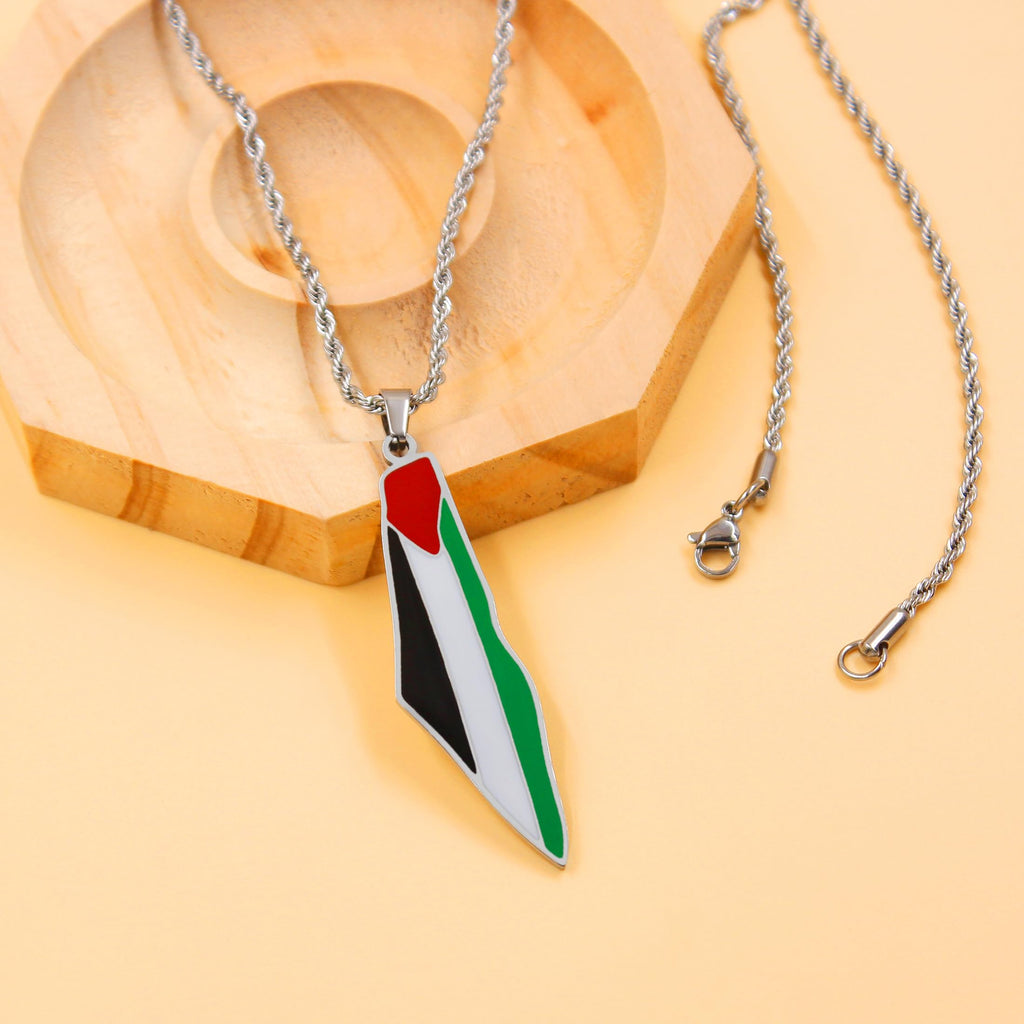 Palestina Flagghalsband, Guldpläterad Emaljhänge, Arabisk Stolthet Smycke, Rostfritt Stål Palestinskt Souvenir, Patriotiska Halsband för Män och Kvinnor Y5140