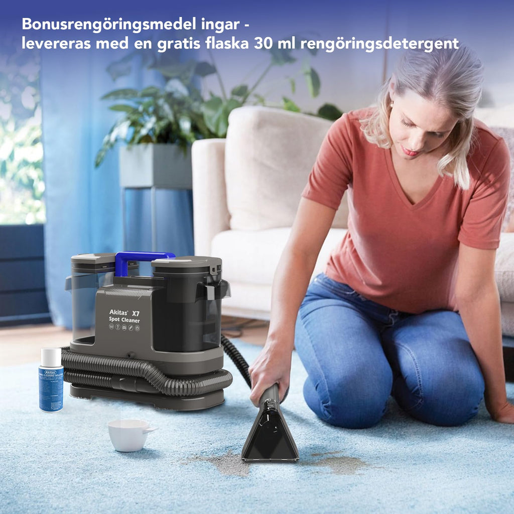Akitas X7 600W Tapetshampo med Självrengöringsfunktion, 14kPa Sugkraft, Husdjurshår, Mattor, Sängar, Bil, Dubbel Tank