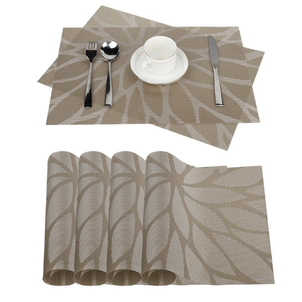Fontisk uppsättning av 6 bordsunderlägg 30 x 45 cm, halkfria, tvättbara, PVC-bordsmattor, rivsäkra, värmebeständiga, smutsavvisande och tvättbara bordsunderlägg för kök, matbord kaki