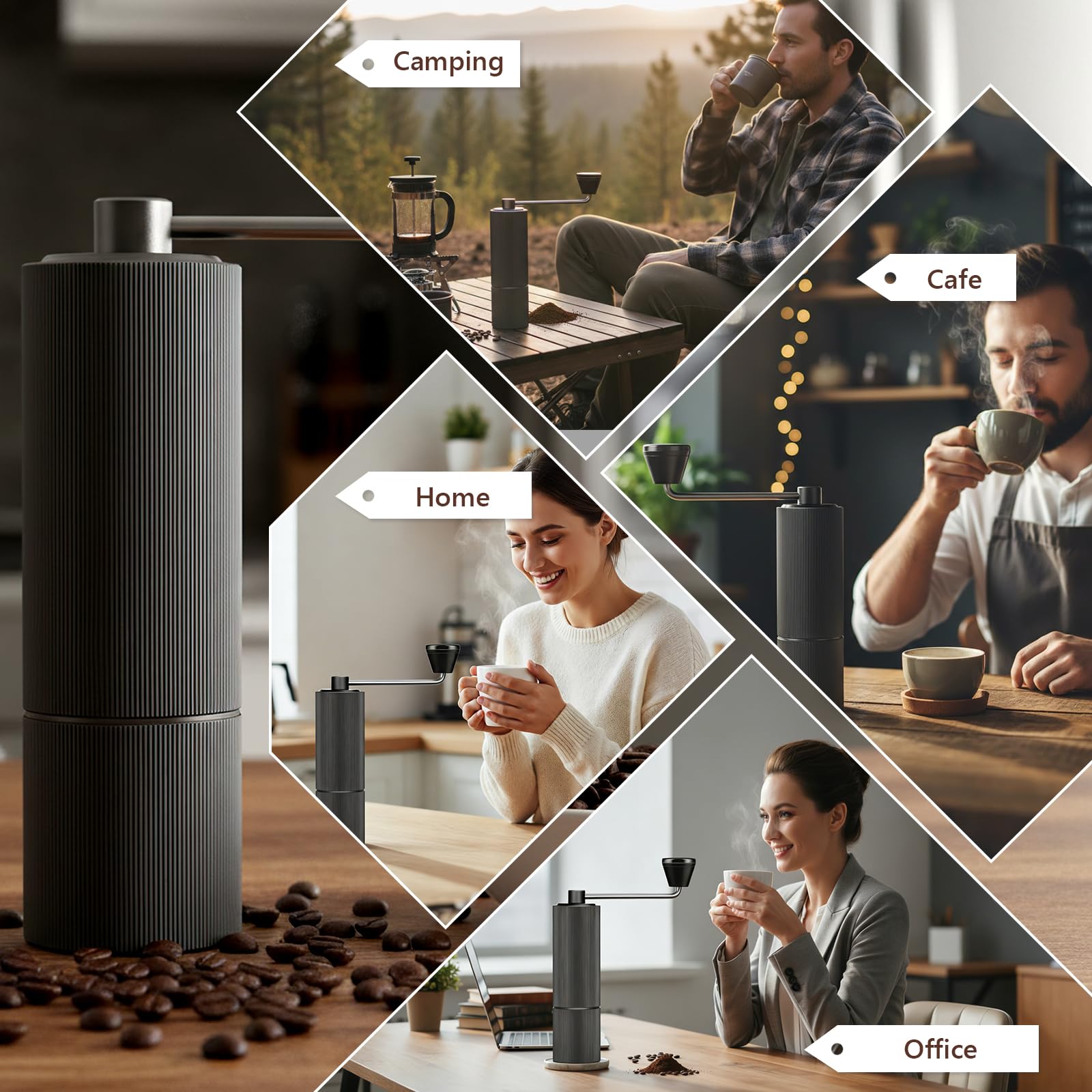 Manuell Kaffekvarn, Håndkaffekvarn med rostfritt stål konisk kvarnkärna, Portabel kaffebönkärnvärn med 30 nivåer justerbar inställning, för French Press, Espresso, Handgjort kaffe