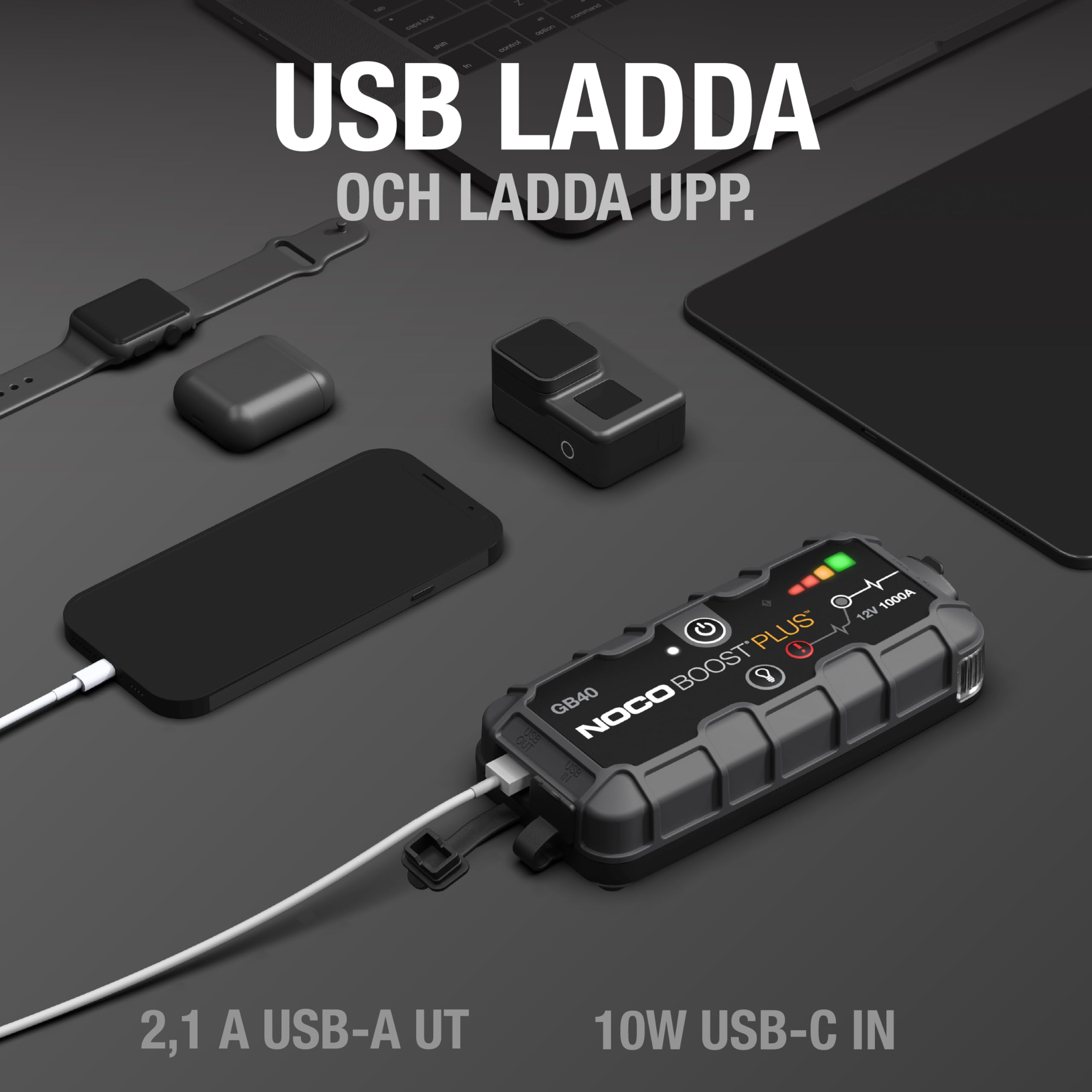 NOCO Boost Plus GB40 1000A 12V UltraSafe Litium-Starthjälp, Boosterpaket, Bil Startbooster, Bärbar Powerbank Laddare och Startkablar för Bensinmotorer upp till 6L och Dieselmotorer upp till 3L