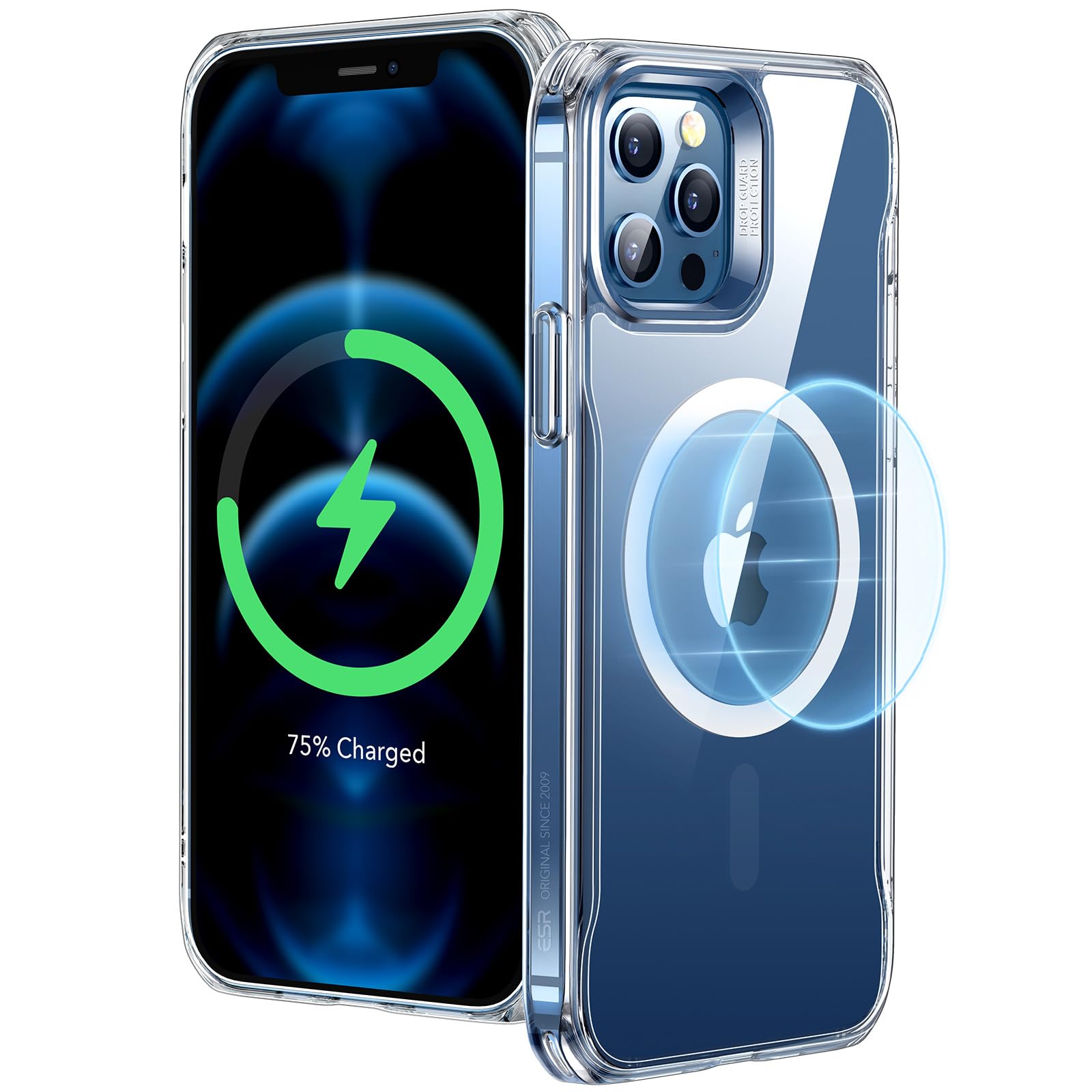 ESR Skal för iPhone 12/iPhone 12 Pro, Magnetiskt MagSafe-kompatibelt hölje, HD Clear Hybrid Case med HaloLock, Förstärkt Fallskydd, Reptålig Ryggstöd,Transparent