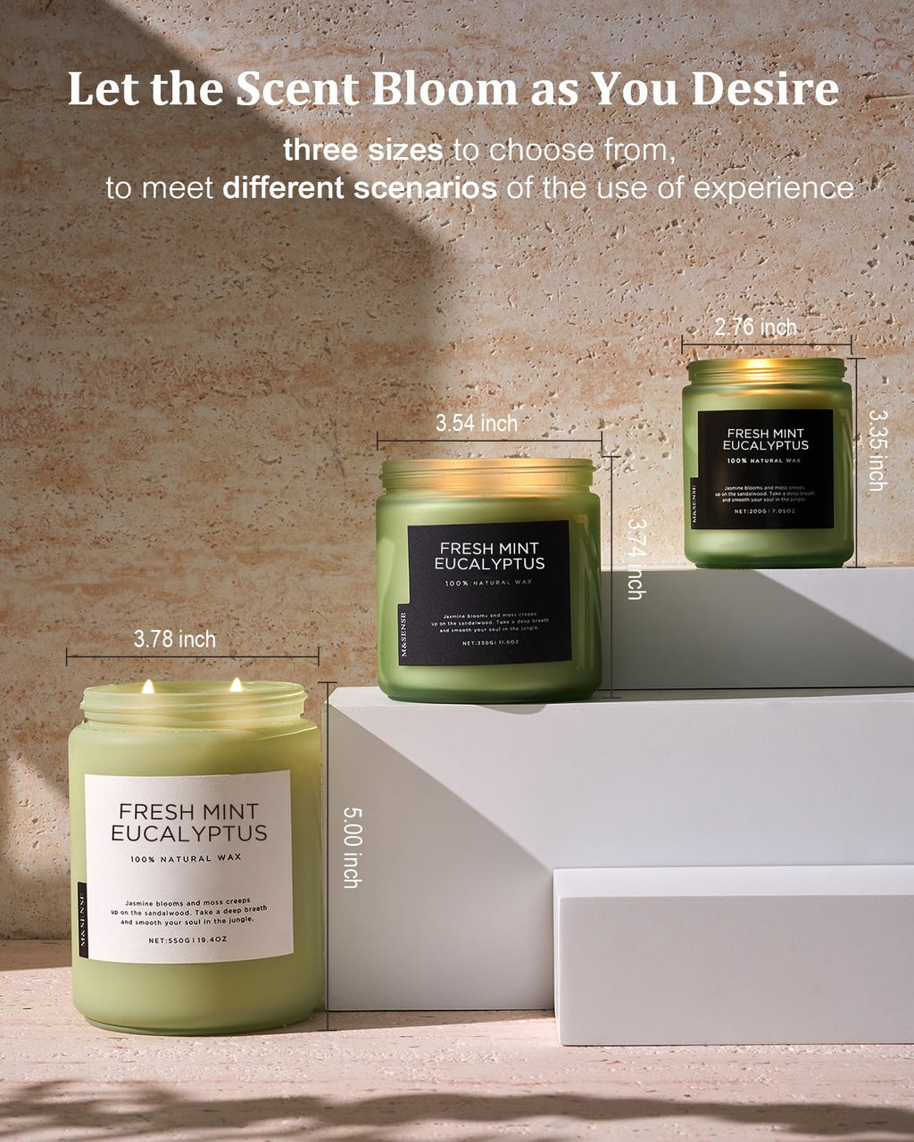 M&SENSE Eukalyptus mint doftljus för home decoration, hem doftande 550g 110 timmar bränd soja stresslindring meditation yoga spa Naturlig burkljus för män och kvinnor