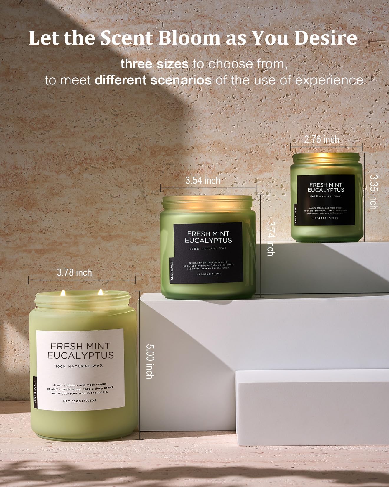 M&SENSE Eukalyptus mint doftljus för home decoration, hem doftande 550g 110 timmar bränd soja stresslindring meditation yoga spa Naturlig burkljus för män och kvinnor