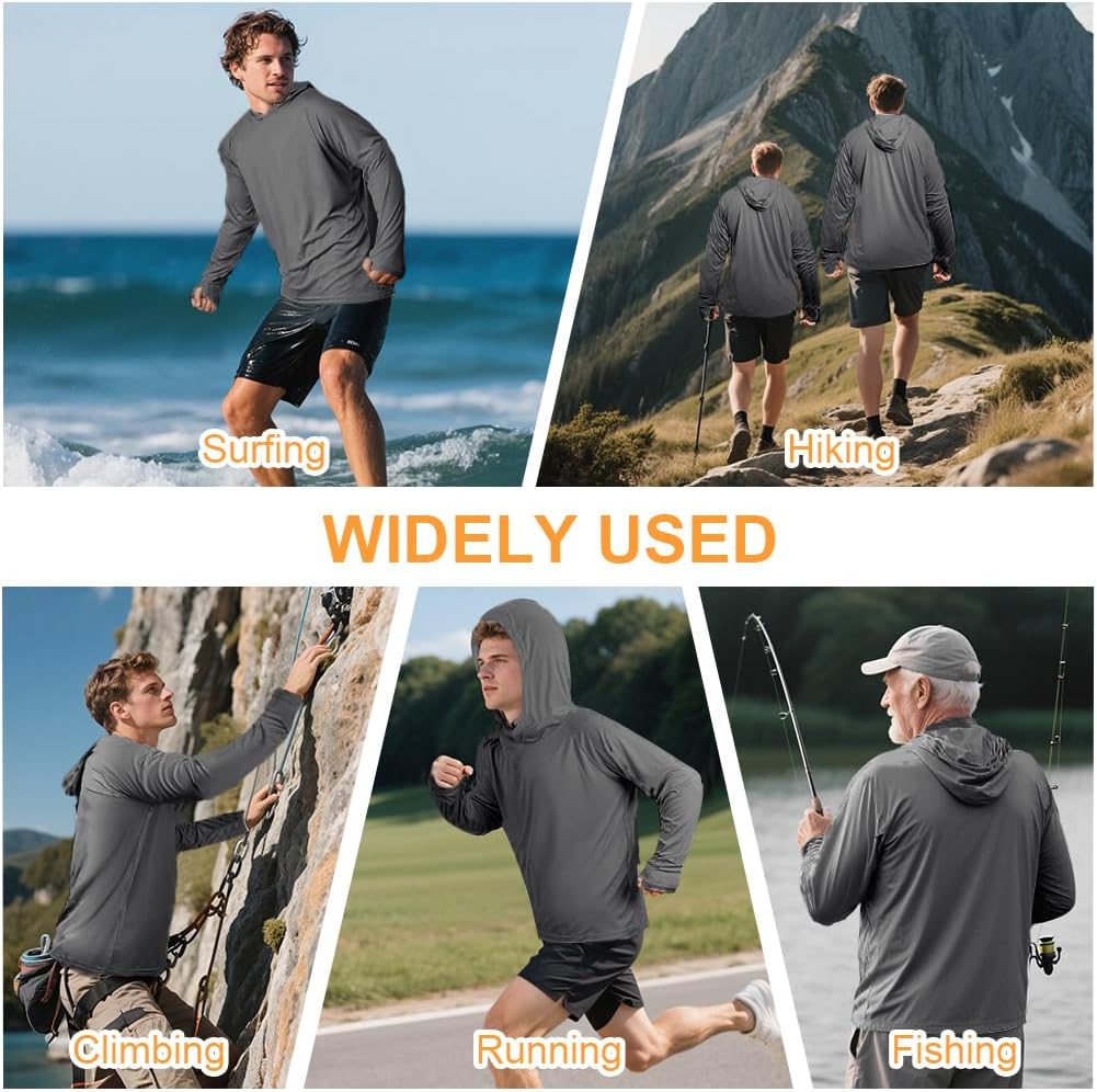 DiULi UV solskydd för män långärmad tröja, UV-skydd huvtröja för fiske Rash Guard, Sun Hoodie UPF50+ UV träning gym tröja