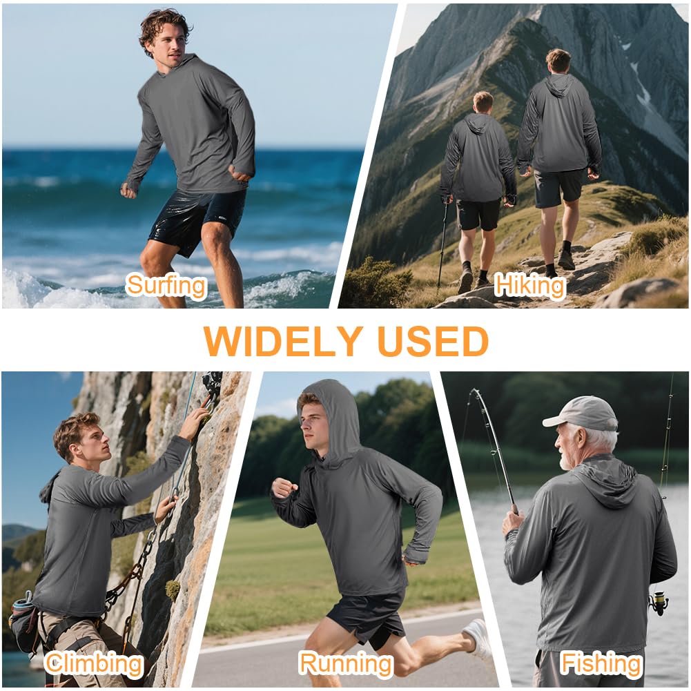 DiULi UV solskydd för män långärmad tröja, UV-skydd huvtröja för fiske Rash Guard, Sun Hoodie UPF50+ UV träning gym tröja