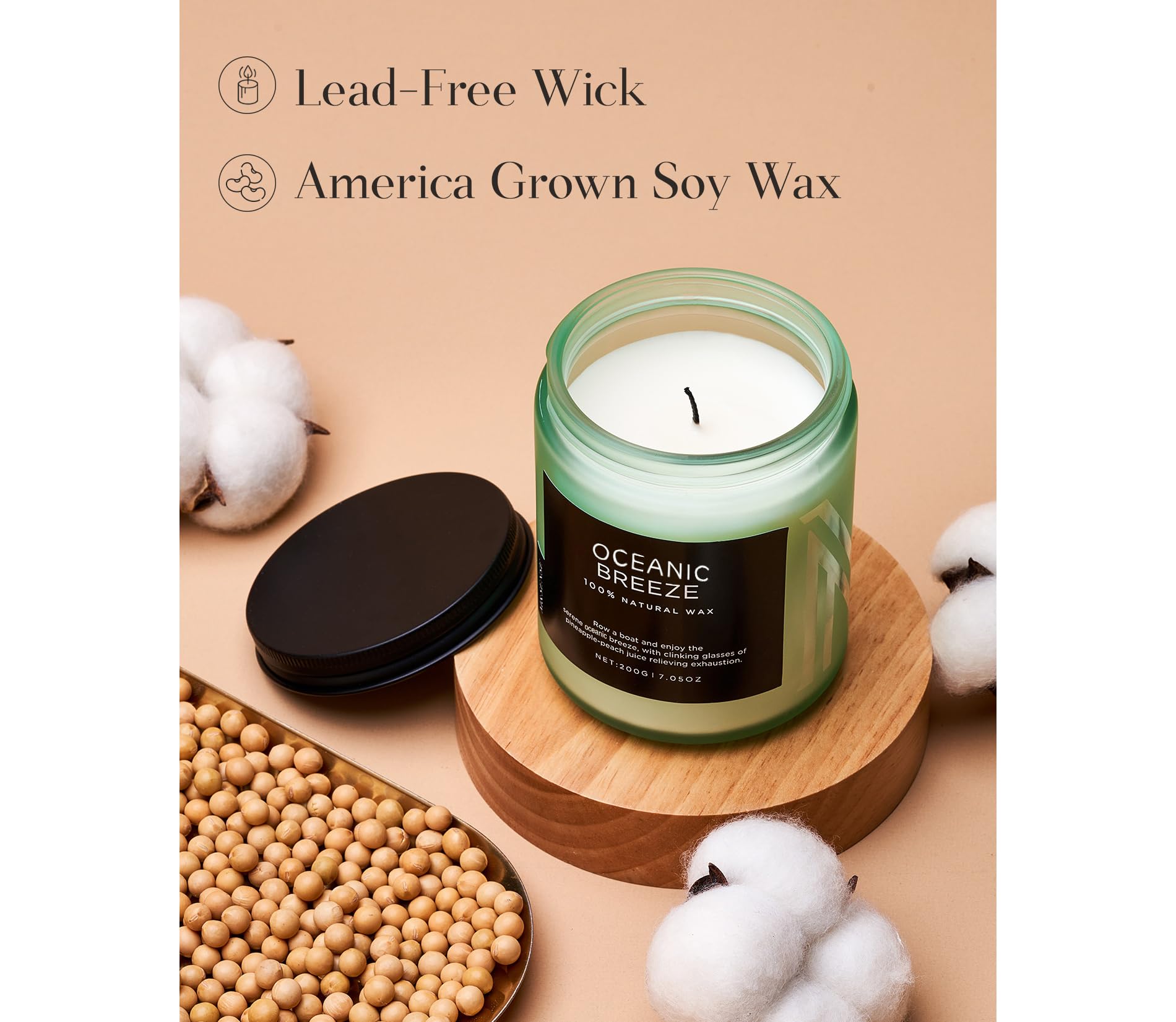 M&SENSE Ocean Breeze Organic Soy Scented Candles Gifts for Women & Men Non Toxic 200g 50H Burn Time Candles for Home Decor Small Jar Clear Burning Candle for Summer Evening Relaxation Stress Relief